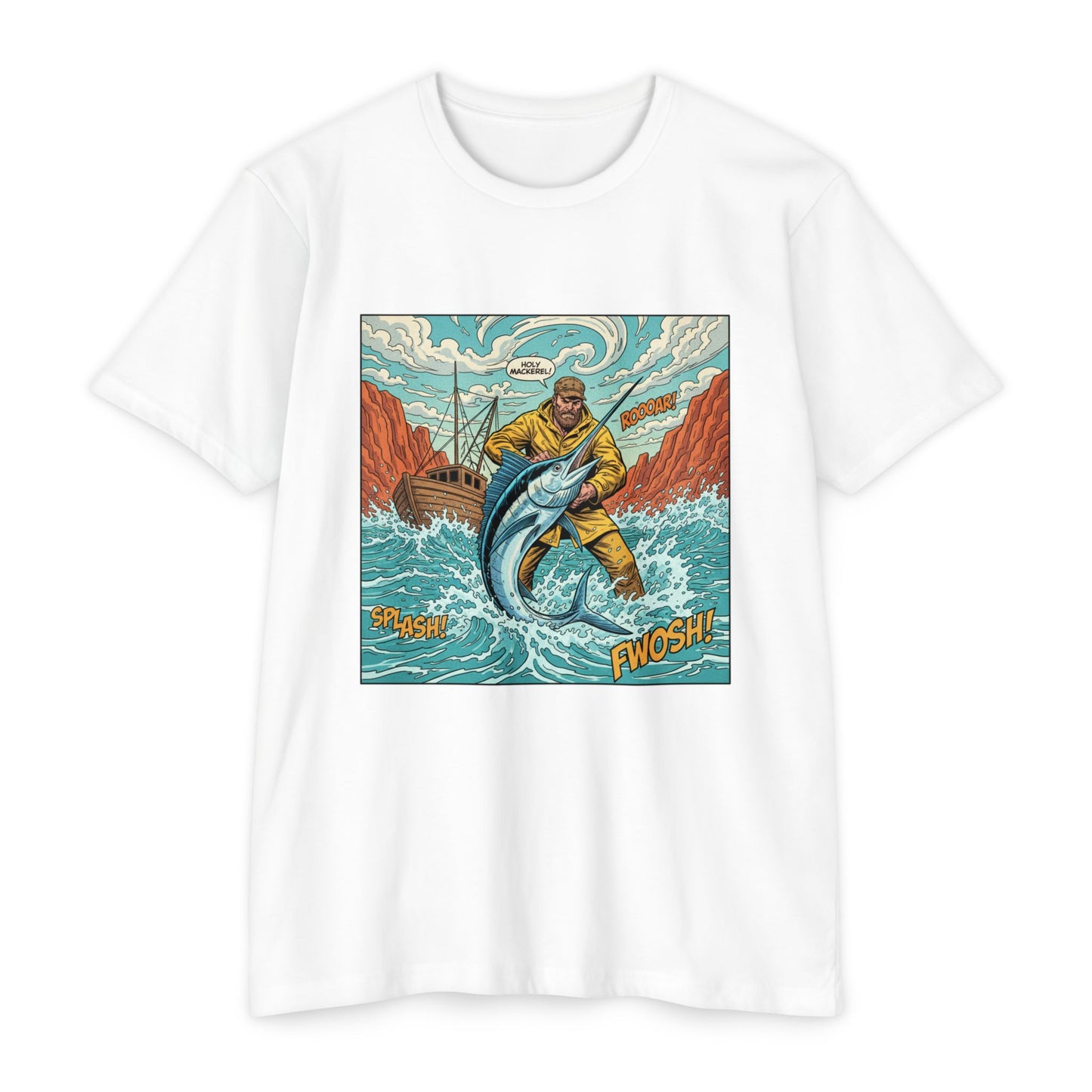 Retro Fisherman 'FWOSH' Fishing Graphic T-Shirt