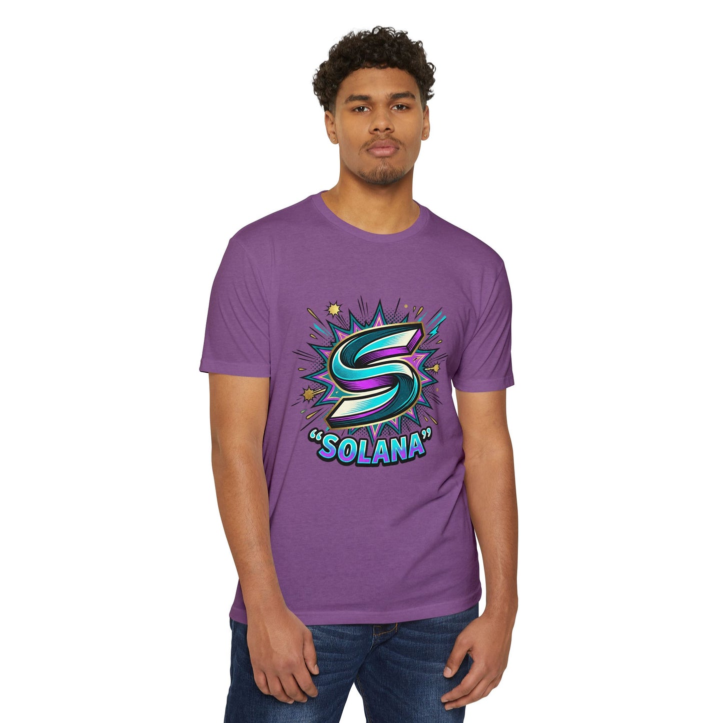 Camiseta com o logotipo Solana Comic — Camiseta Cripto Retrô Gamer