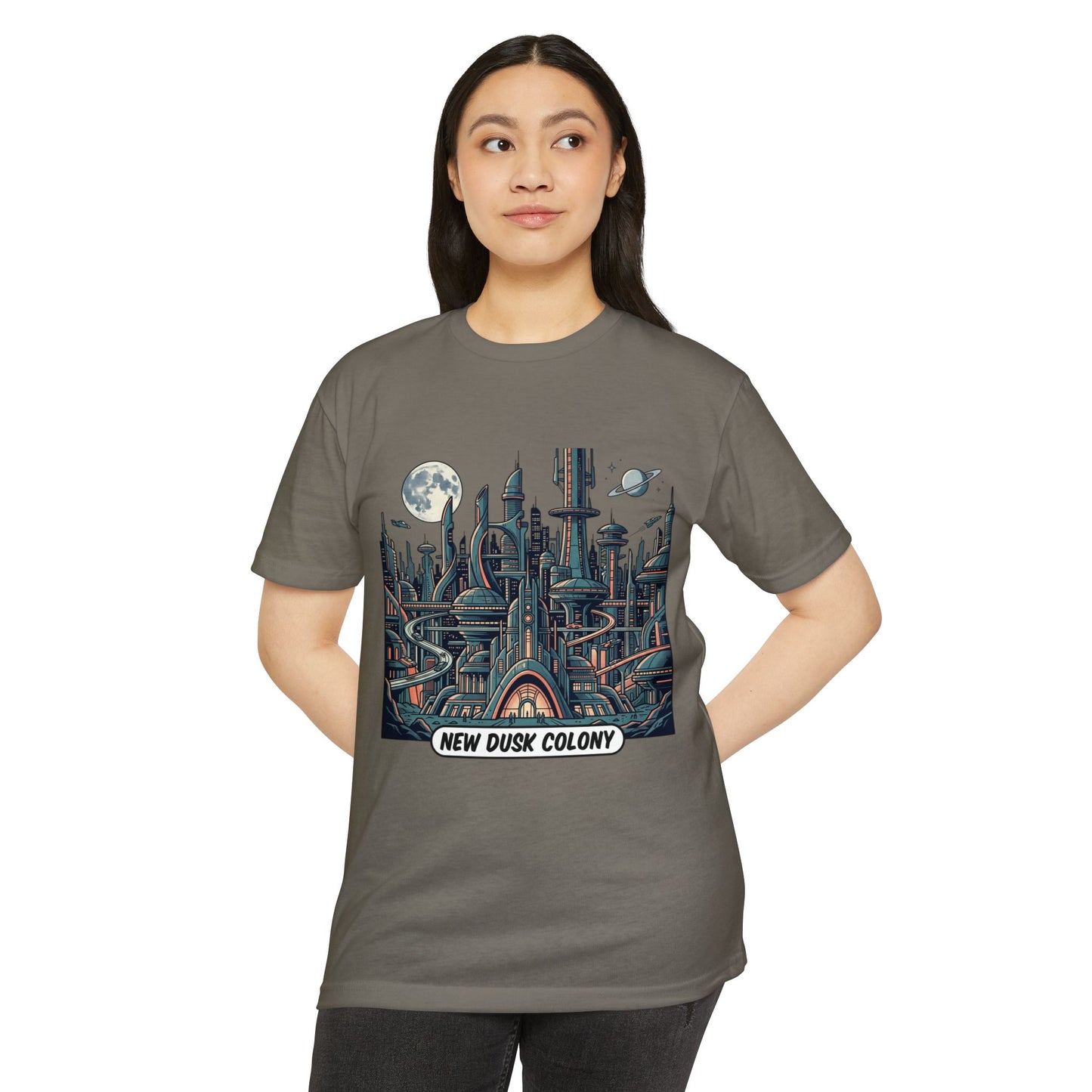 Retro Futuristic Cityscape T-Shirt — New Dusk Colony Tee