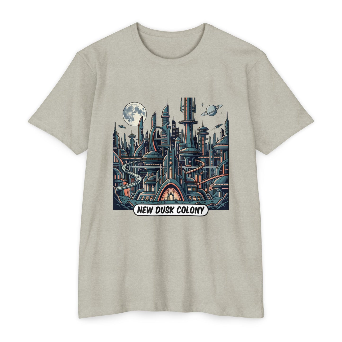 Retro Futuristic Cityscape T-Shirt — New Dusk Colony Tee