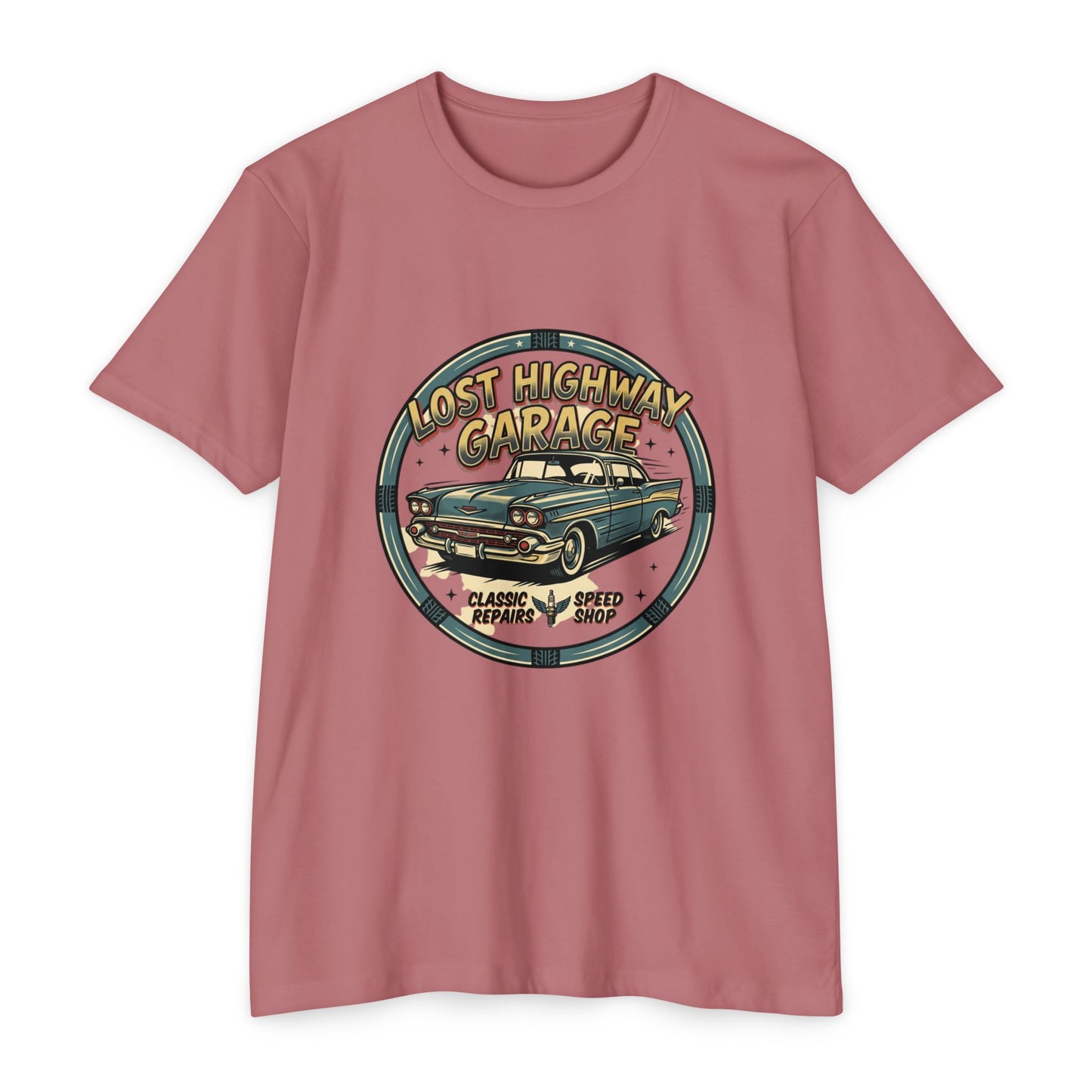 Lost Highway Garage Vintage Car T-Shirt — Classic Auto Emblem Tee