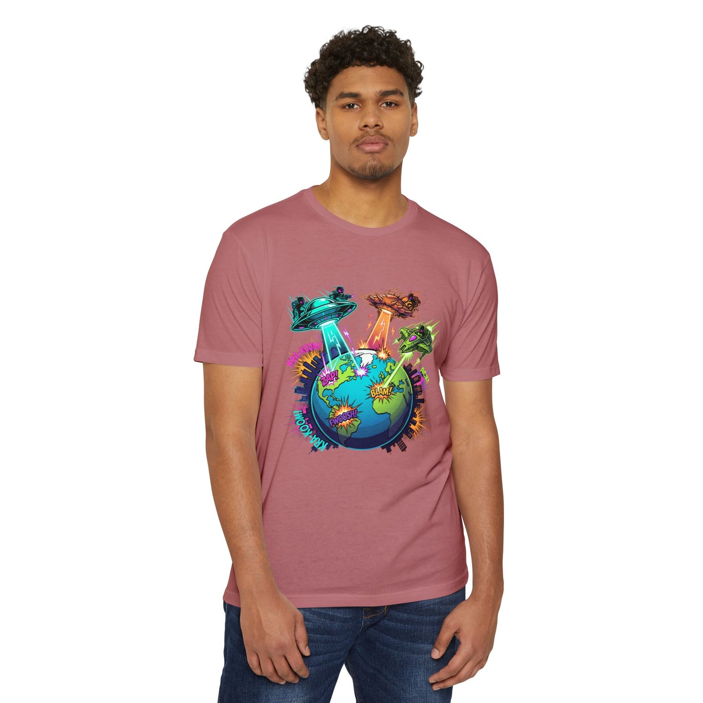 Alien Invasion Earth Graphic T-Shirt — UFOs Abducting Cities Art Tee