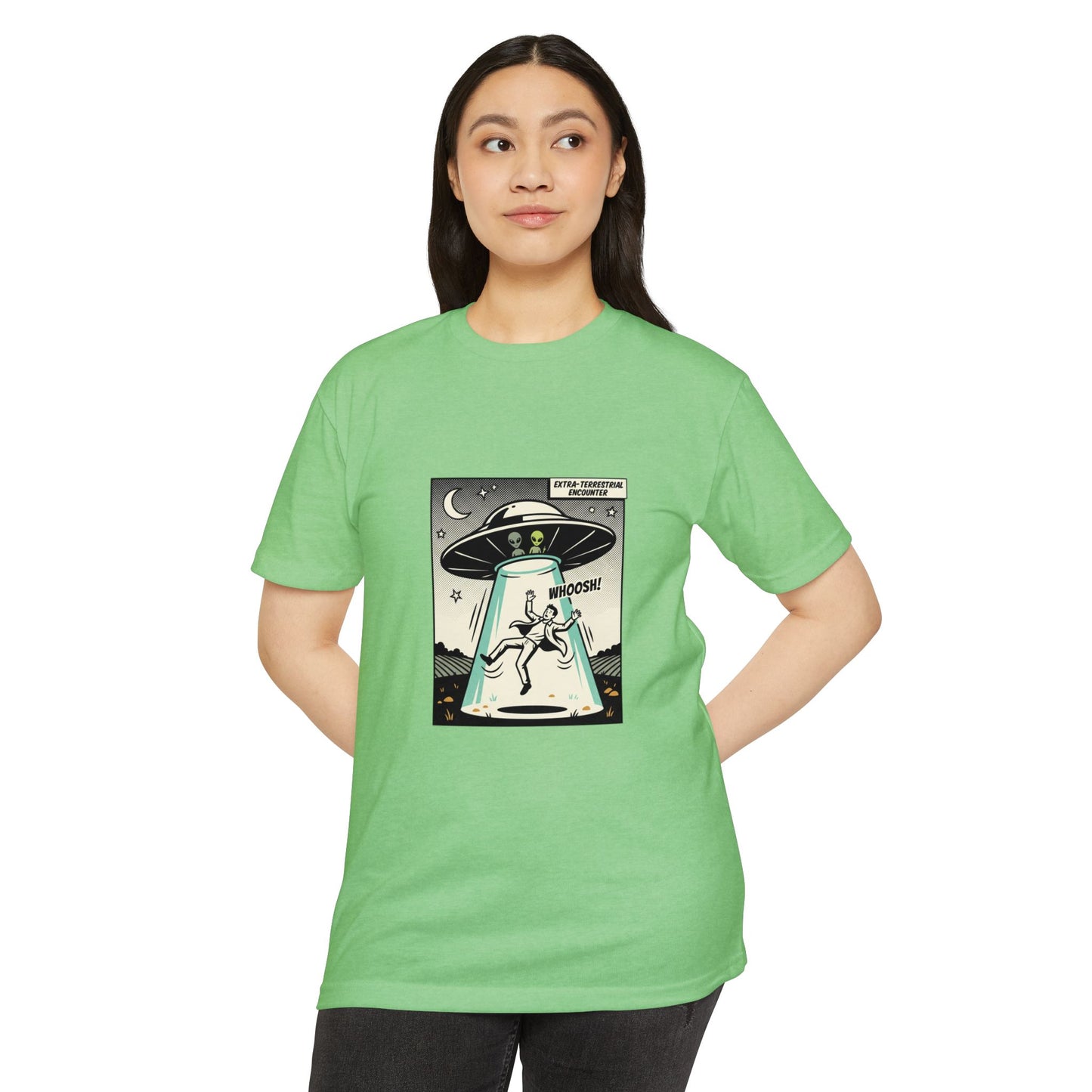 Alien Abduction Graphic Tee — Retro UFO Comic Design