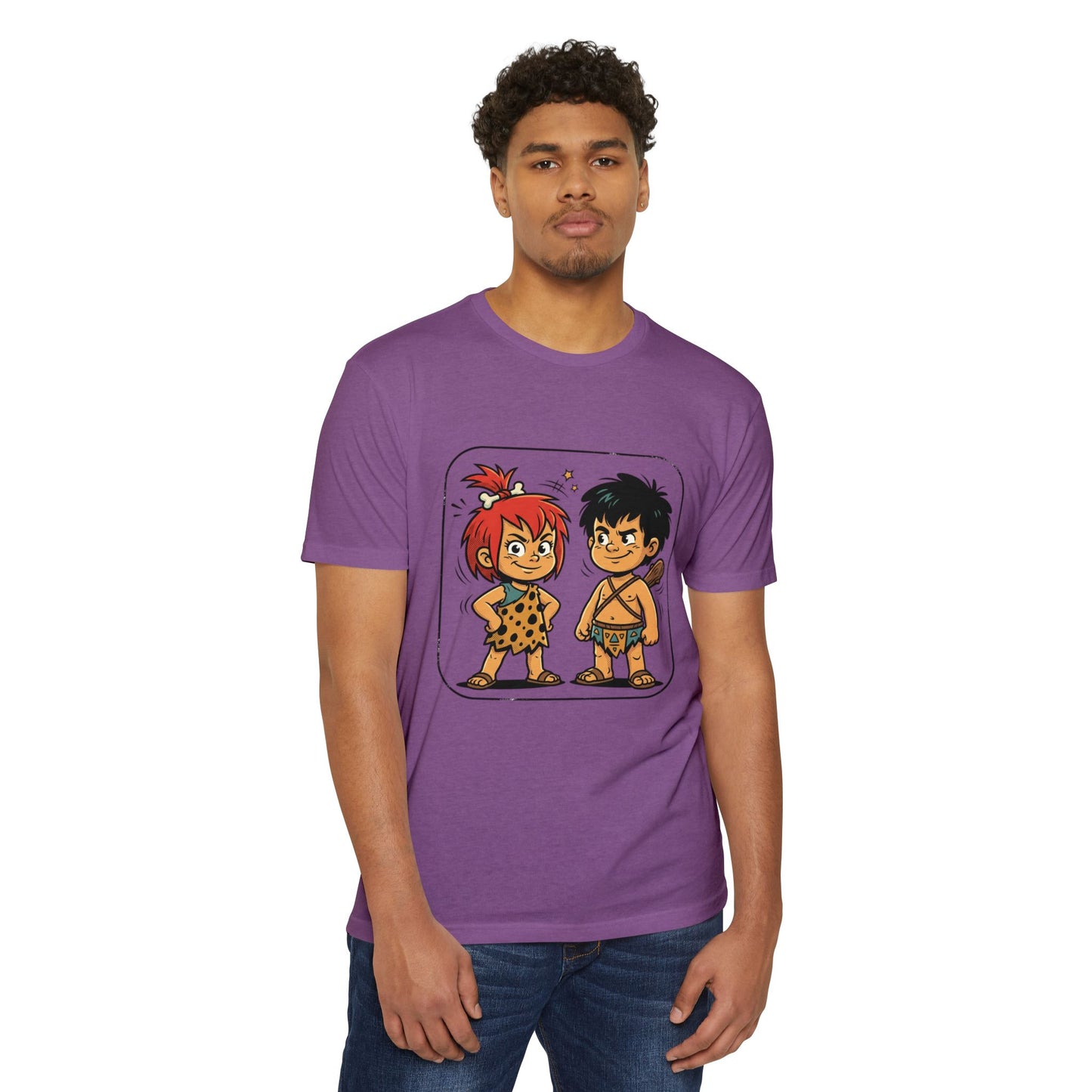 Caveman Couple Cartoon T-Shirt — Cute Prehistoric Couple Graphic Tee