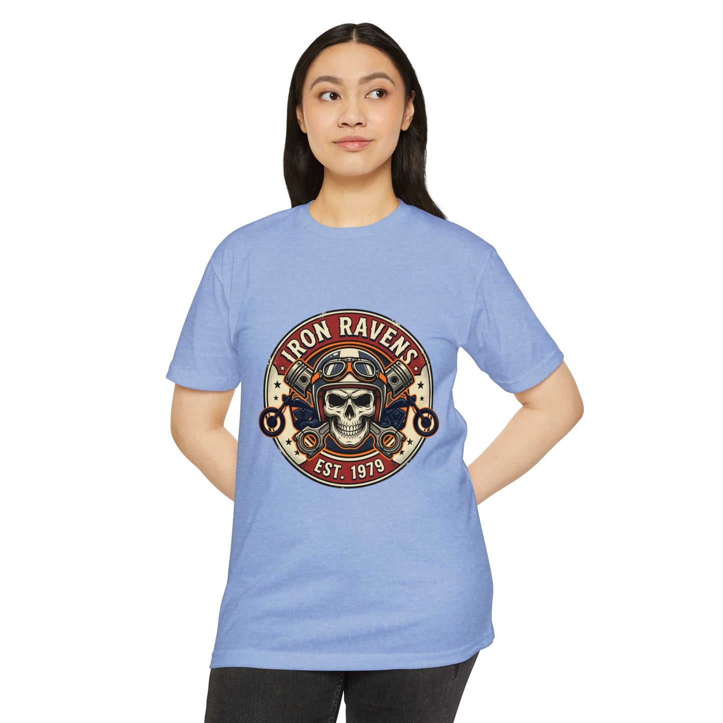 Iron Ravens Skull Motorcycle T-Shirt — Vintage Biker Graphic Tee (Est. 1979)