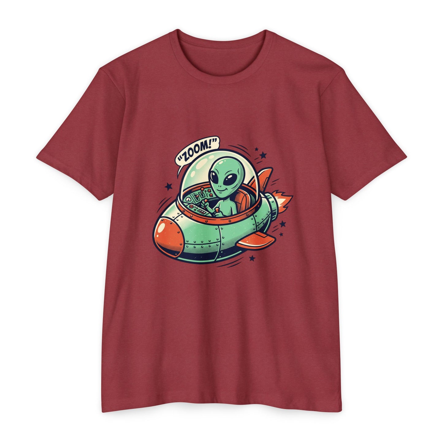Alien Spaceship T-Shirt — Cute Green Alien Rocket 'Zoom!' Tee