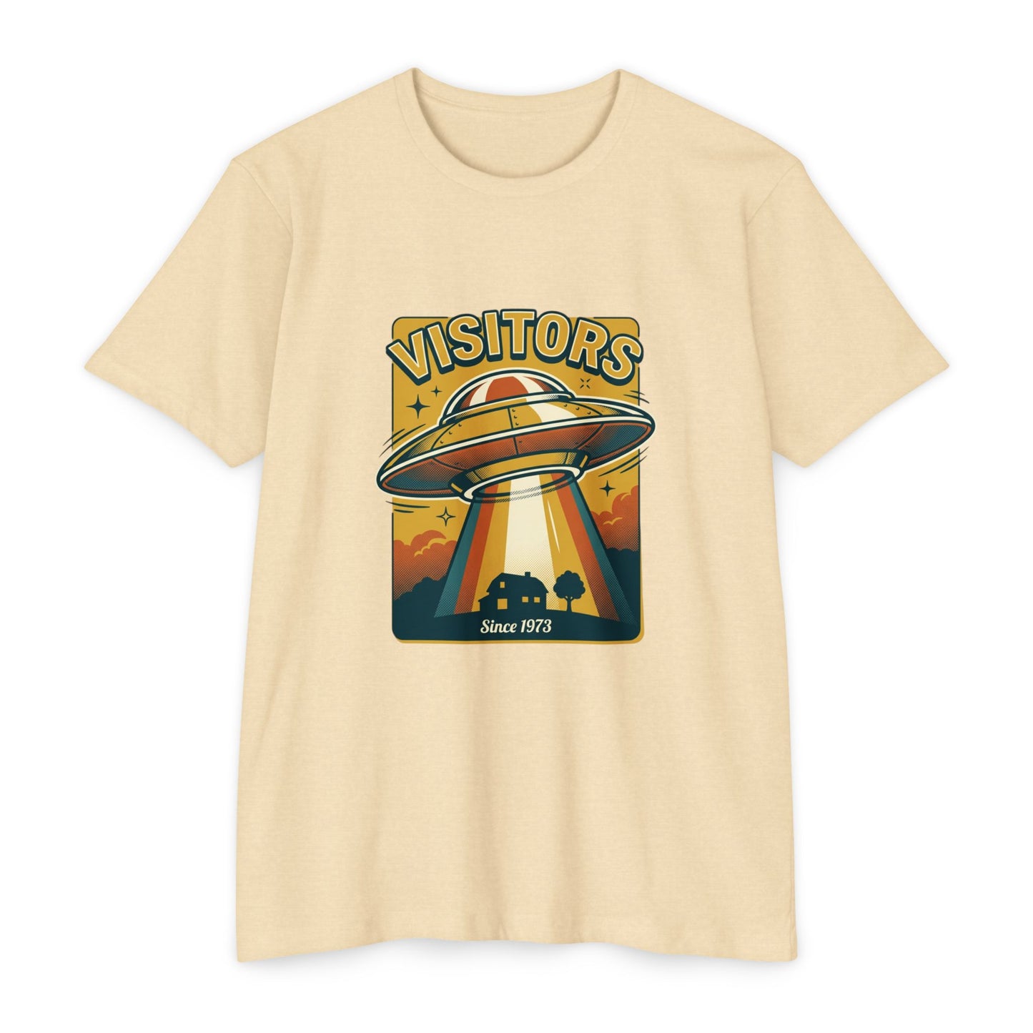 Visitors UFO Graphic T-Shirt — Retro Alien Abduction Design