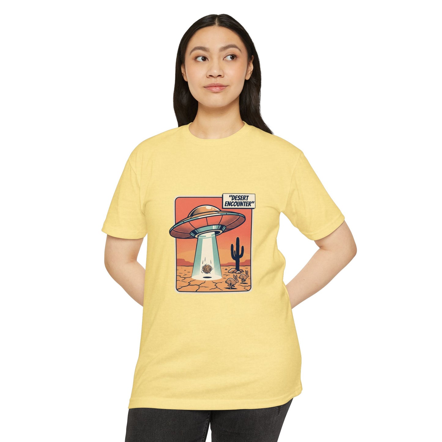 Desert Encounter T-Shirt – Retro UFO Alien Abduction Tee
