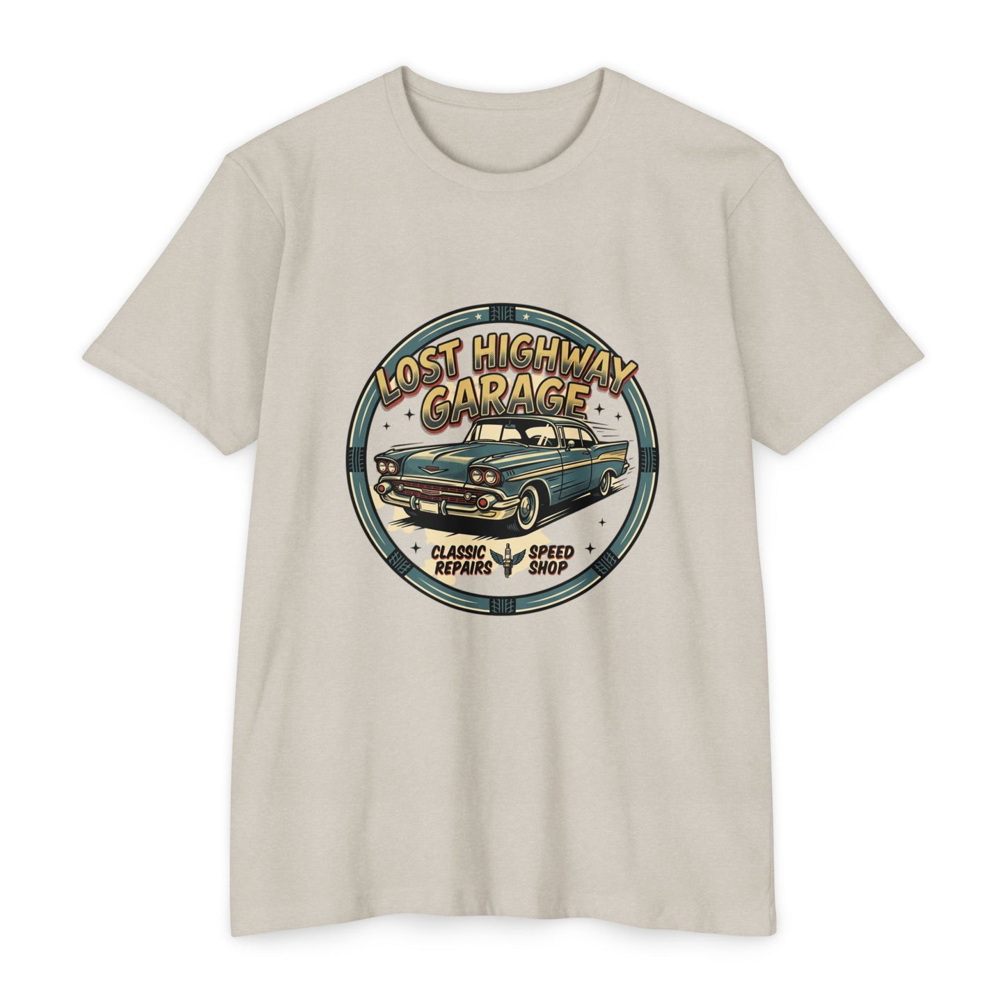 Lost Highway Garage Vintage Car T-Shirt — Classic Auto Emblem Tee