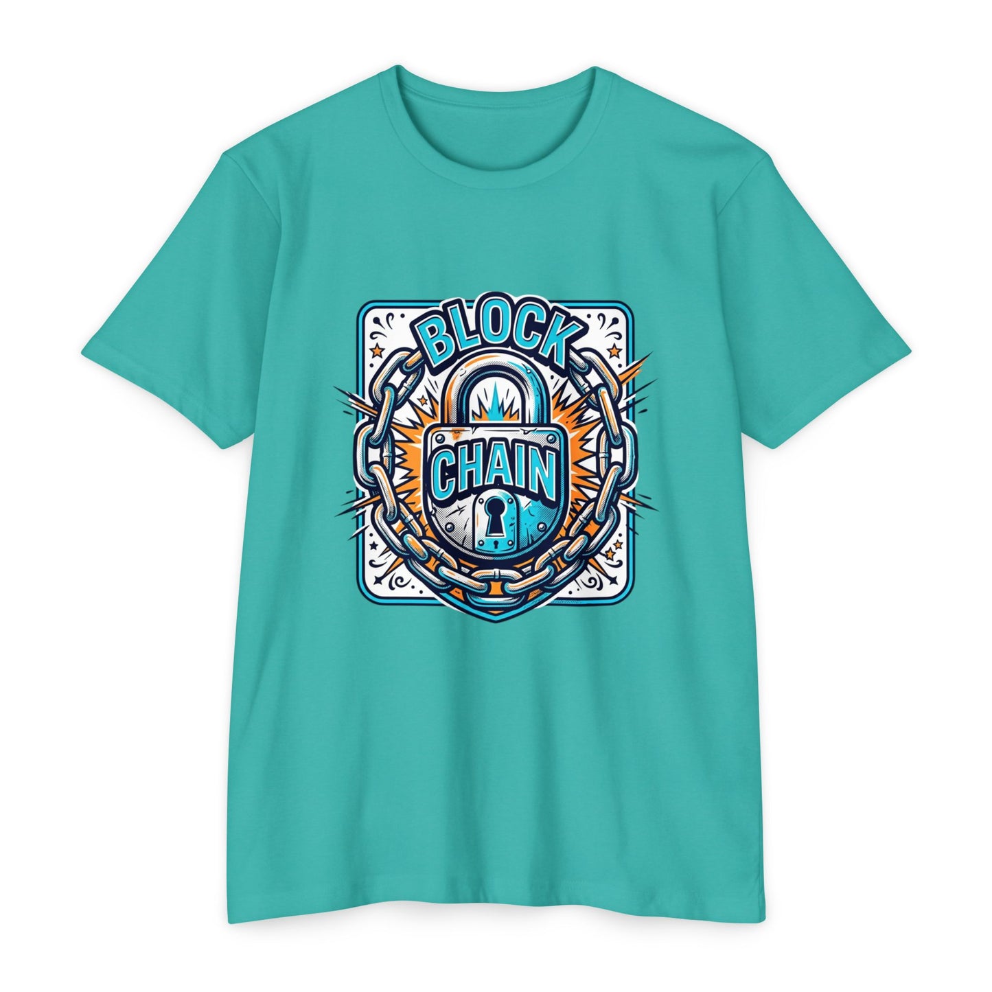 Camiseta Blockchain Shield — Camiseta retro con gráfico de candado y cadena de criptomonedas