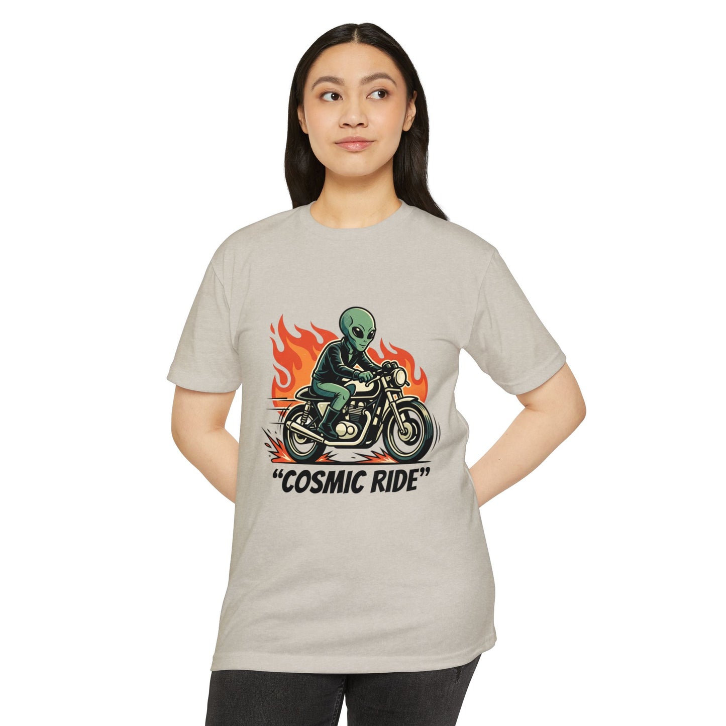 Cosmic Ride Alien Motorcycle T‑Shirt — Retro Biker Tee