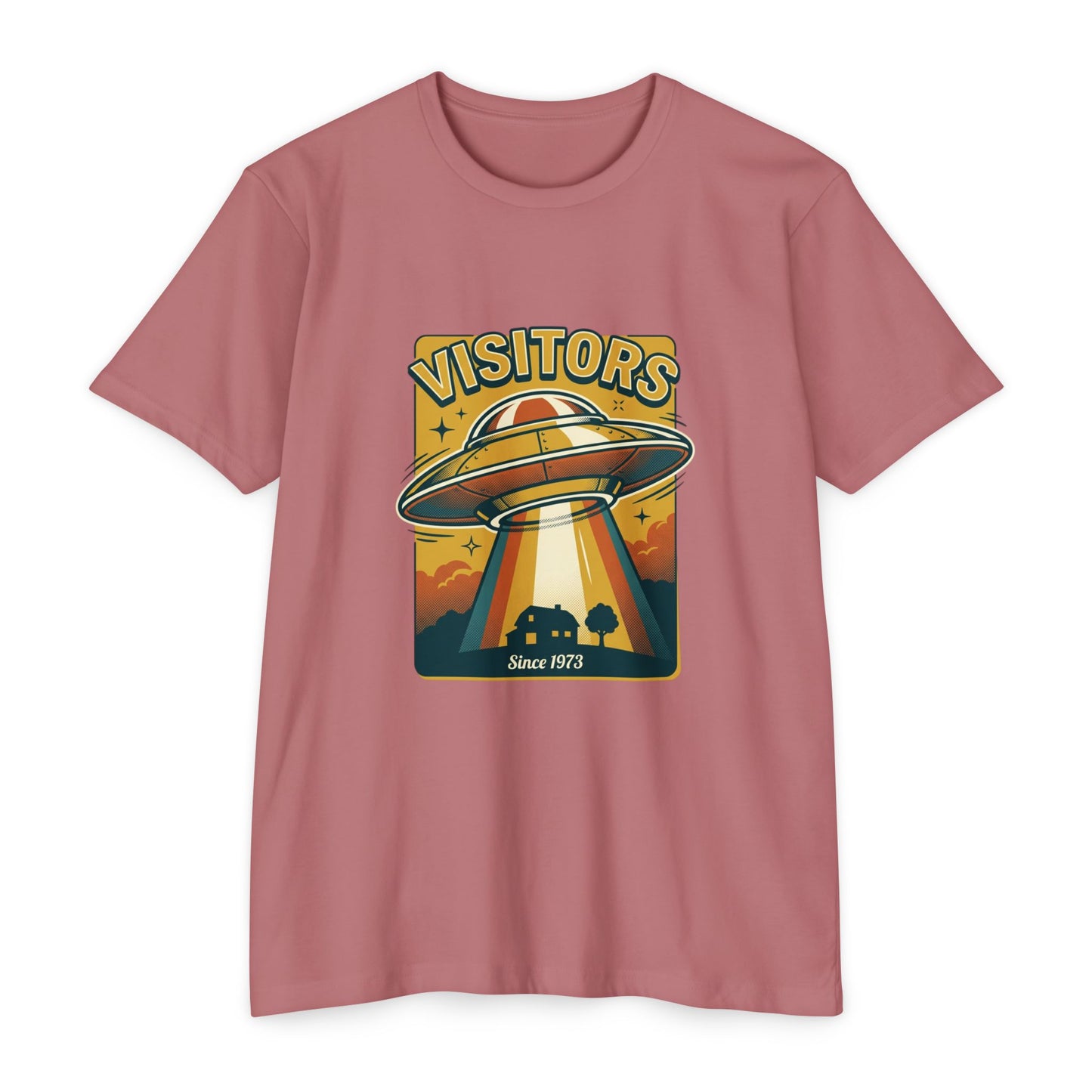 Visitors UFO Graphic T-Shirt — Retro Alien Abduction Design