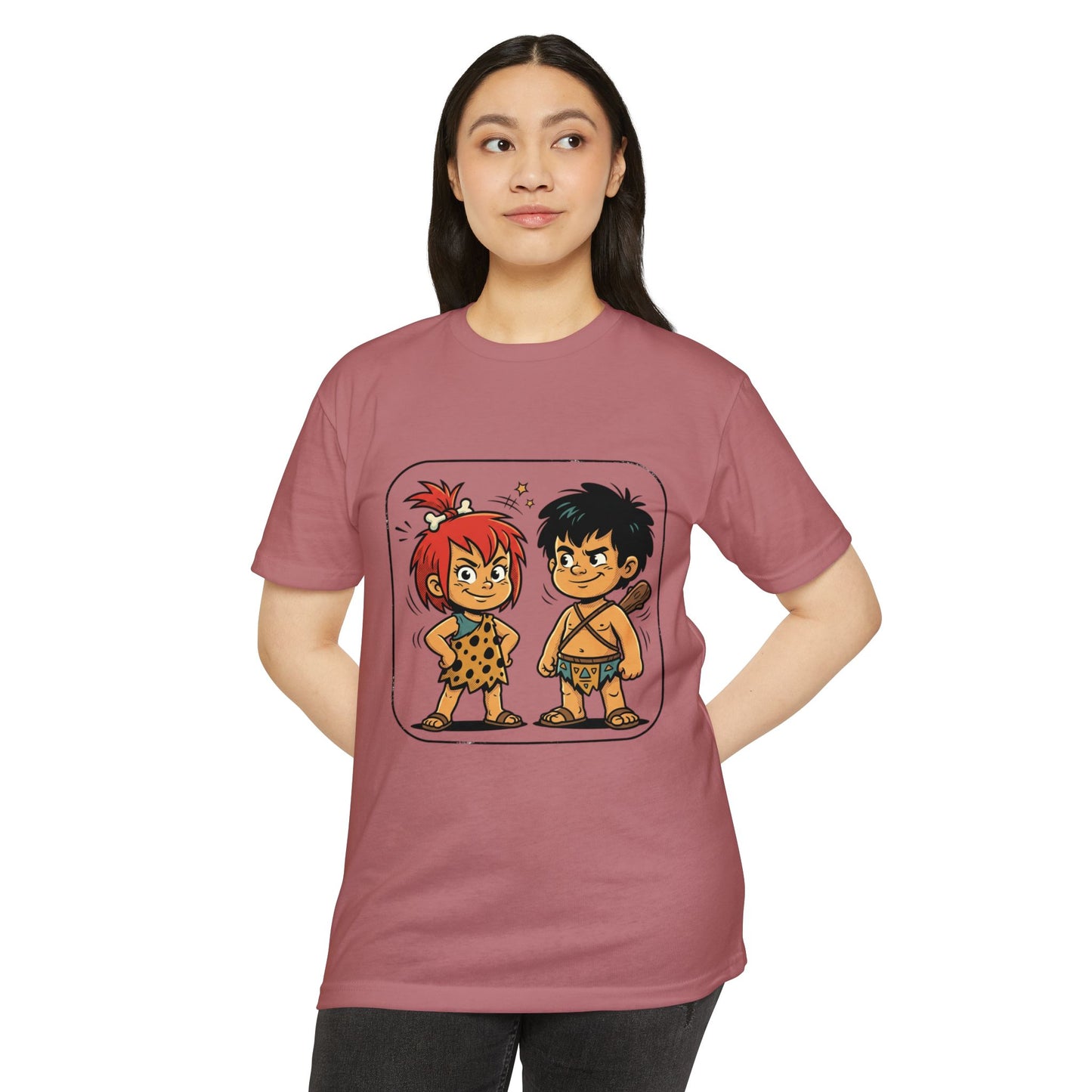 Caveman Couple Cartoon T-Shirt — Cute Prehistoric Couple Graphic Tee
