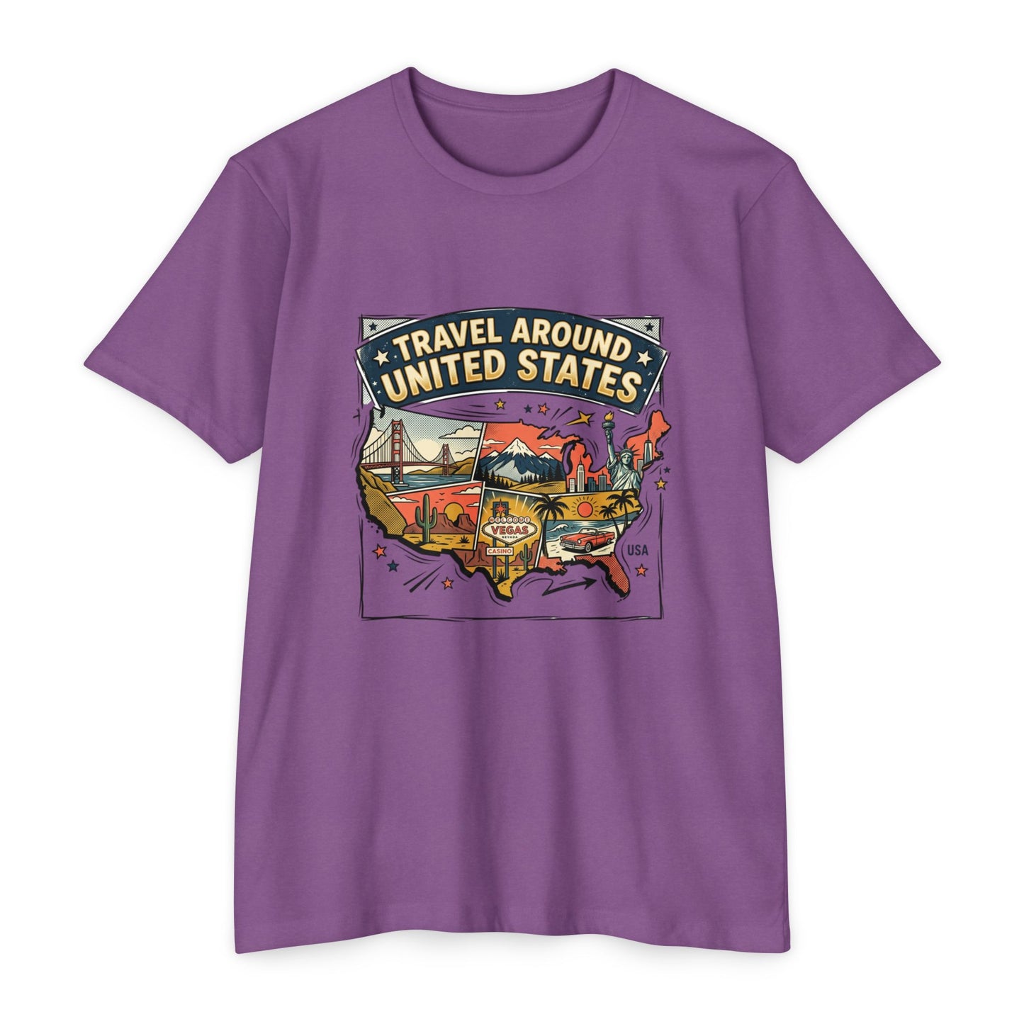 Vintage USA Road Trip Map T-Shirt — Travel Around United States Tee
