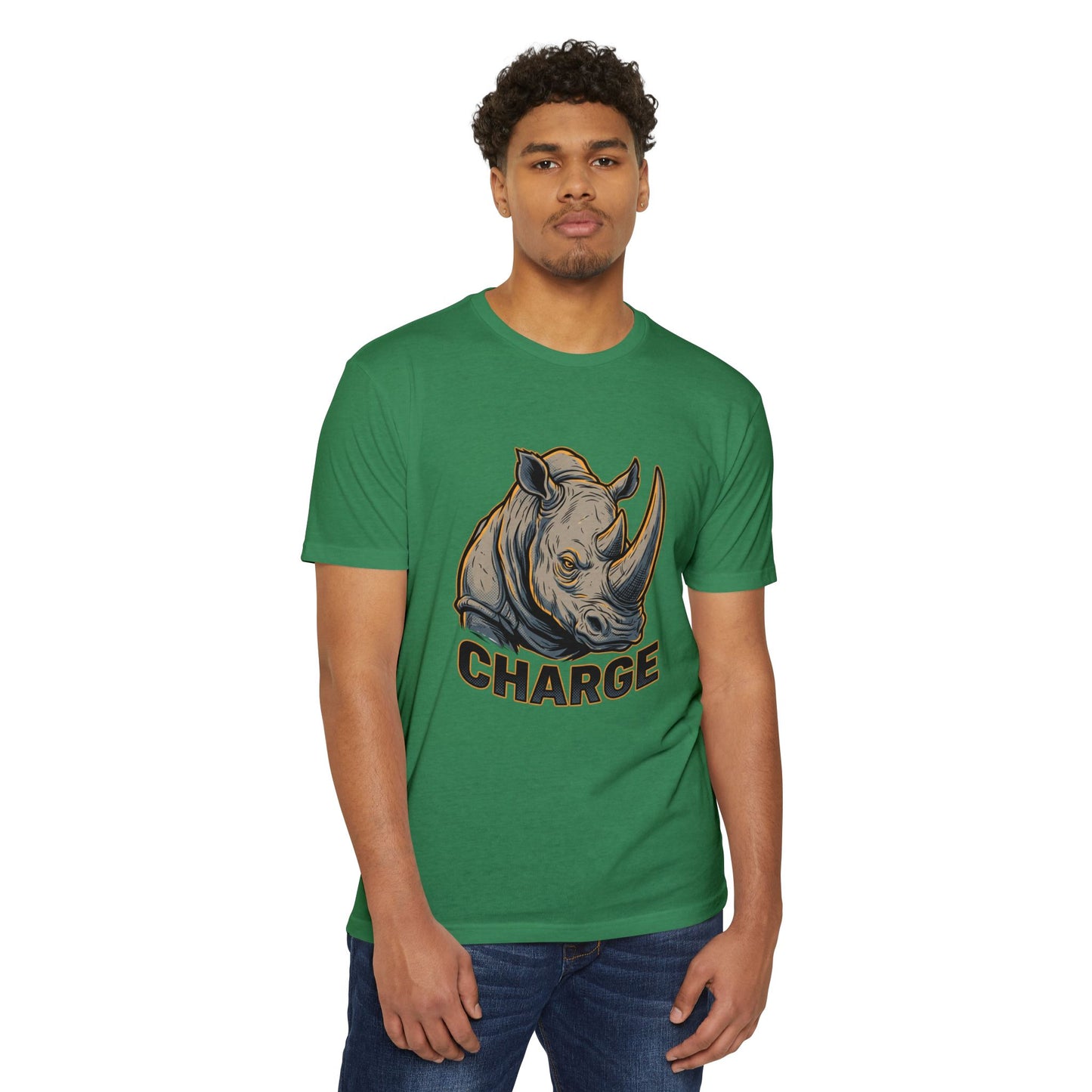 Rhino Charge Graphic T-Shirt — Bold Wildlife Tee with “CHARGE” Design