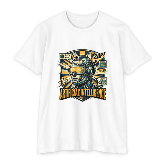 AI Robotics Graphic T-Shirt — "Artificial Intelligence" Retro Helmet Design