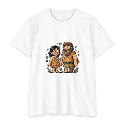 Caveman Couple Cartoon T-Shirt — Cute Prehistoric Love Graphic Tee