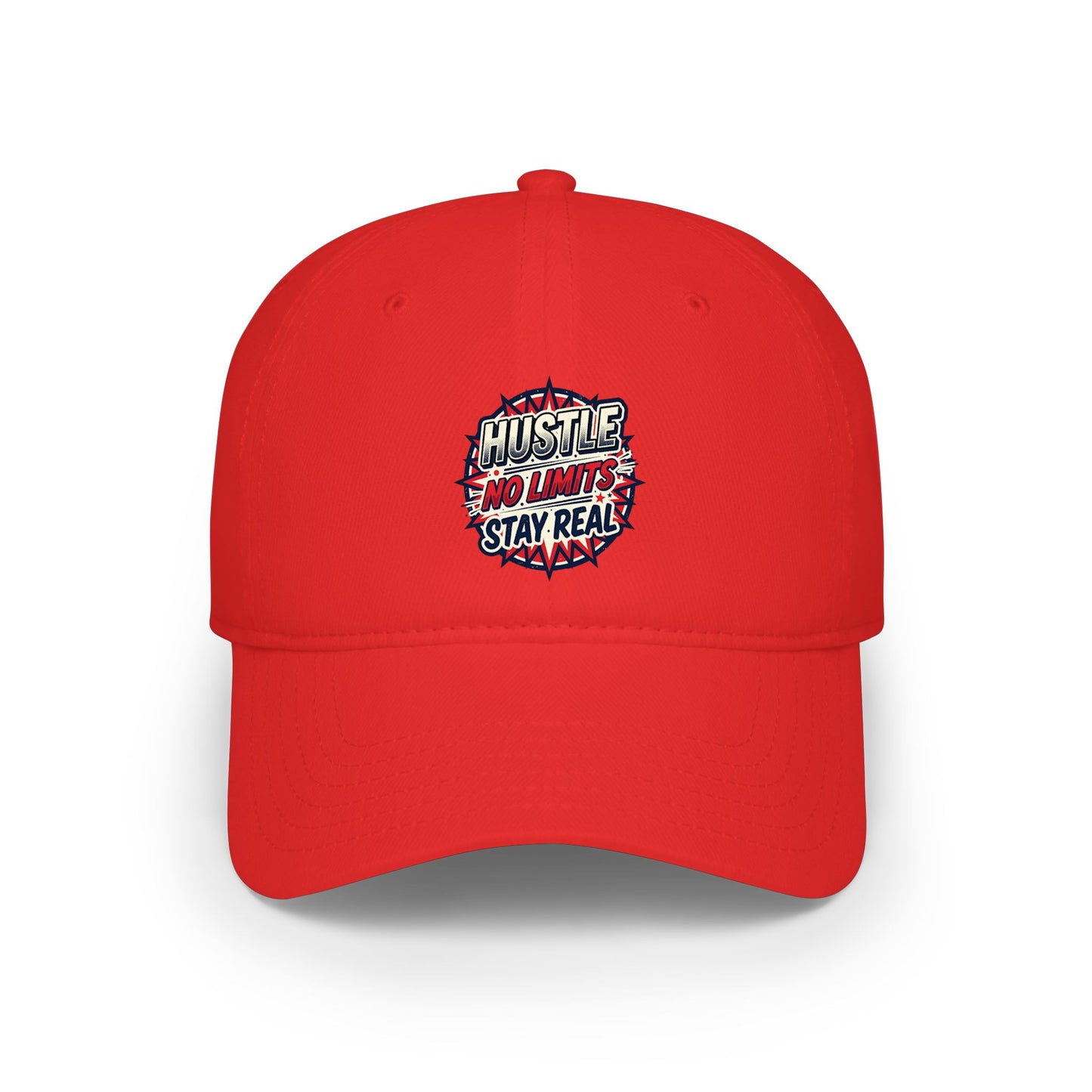 Hustle No Limits Stay Real Embroidered Baseball Cap — Red Low Profile