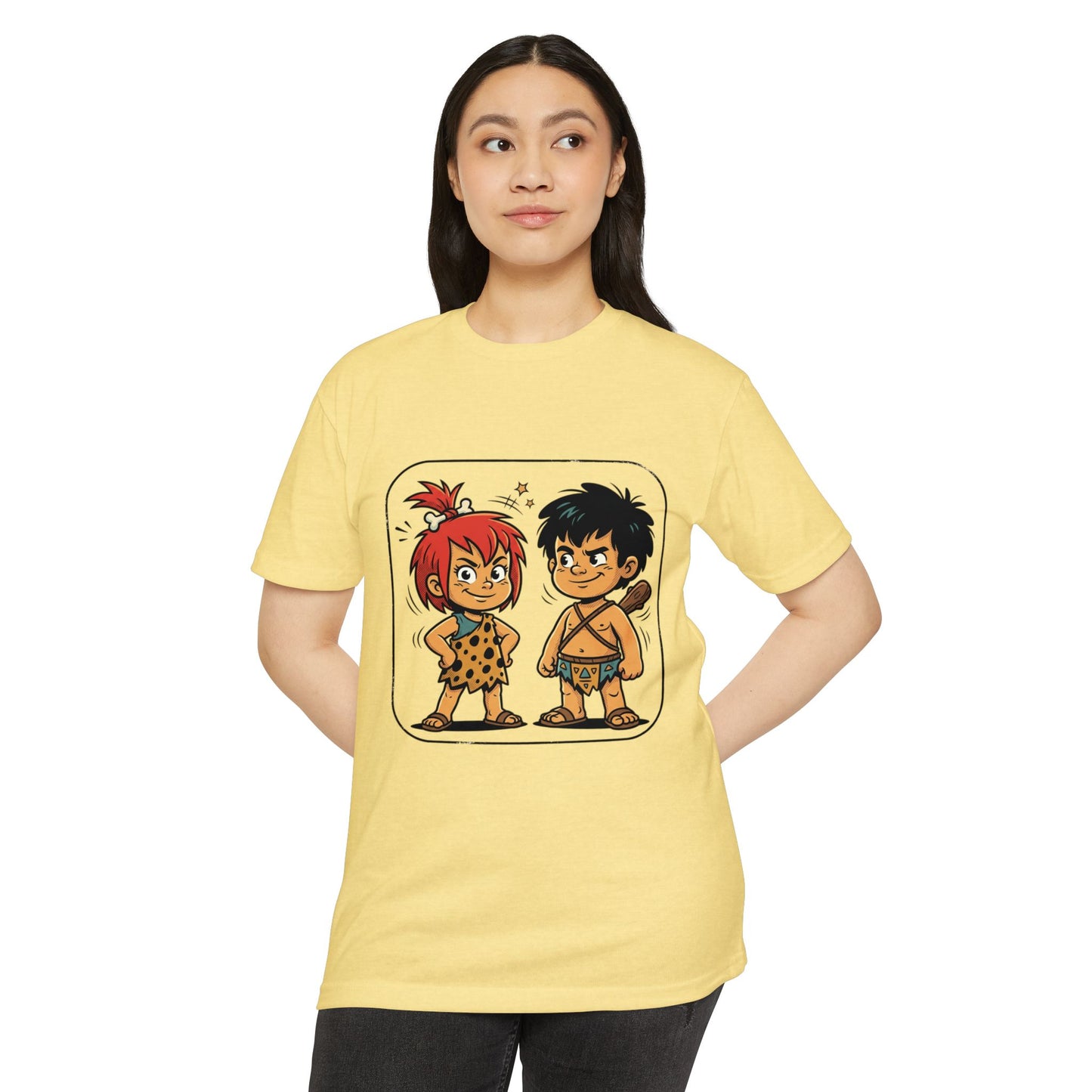 Caveman Couple Cartoon T-Shirt — Cute Prehistoric Couple Graphic Tee