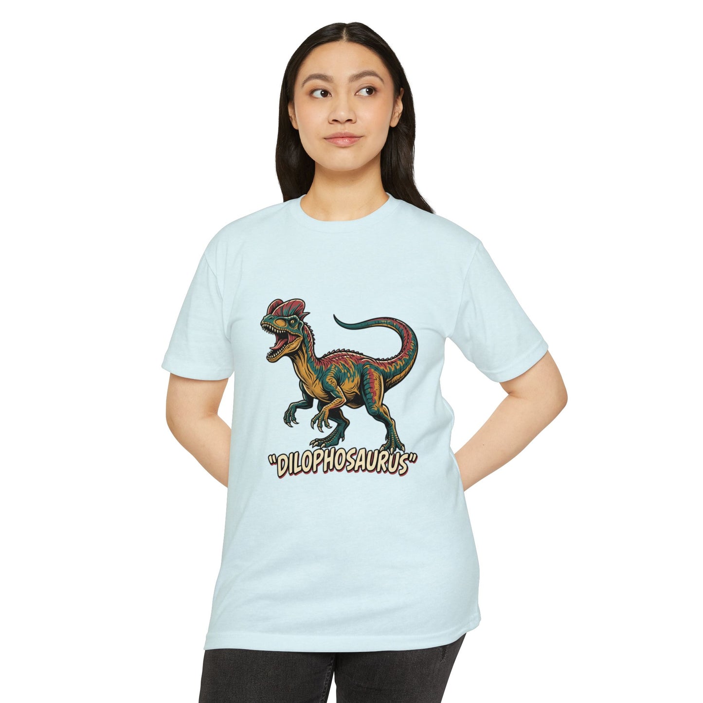 Dilophosaurus Dino T-Shirt — Retro Colorful Dinosaur Graphic Tee