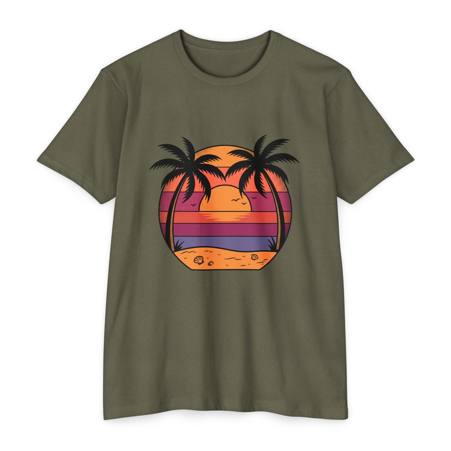 Sunset Palm Beach T-Shirt — Retro Tropical Sunset Graphic