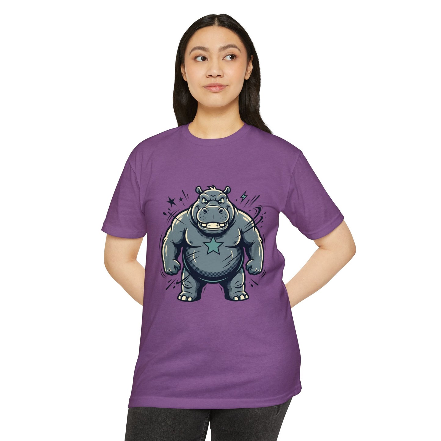 Camiseta Gráfica Hipopótamo Poderoso — Camiseta com Ilustração Fofa de Hipopótamo Forte
