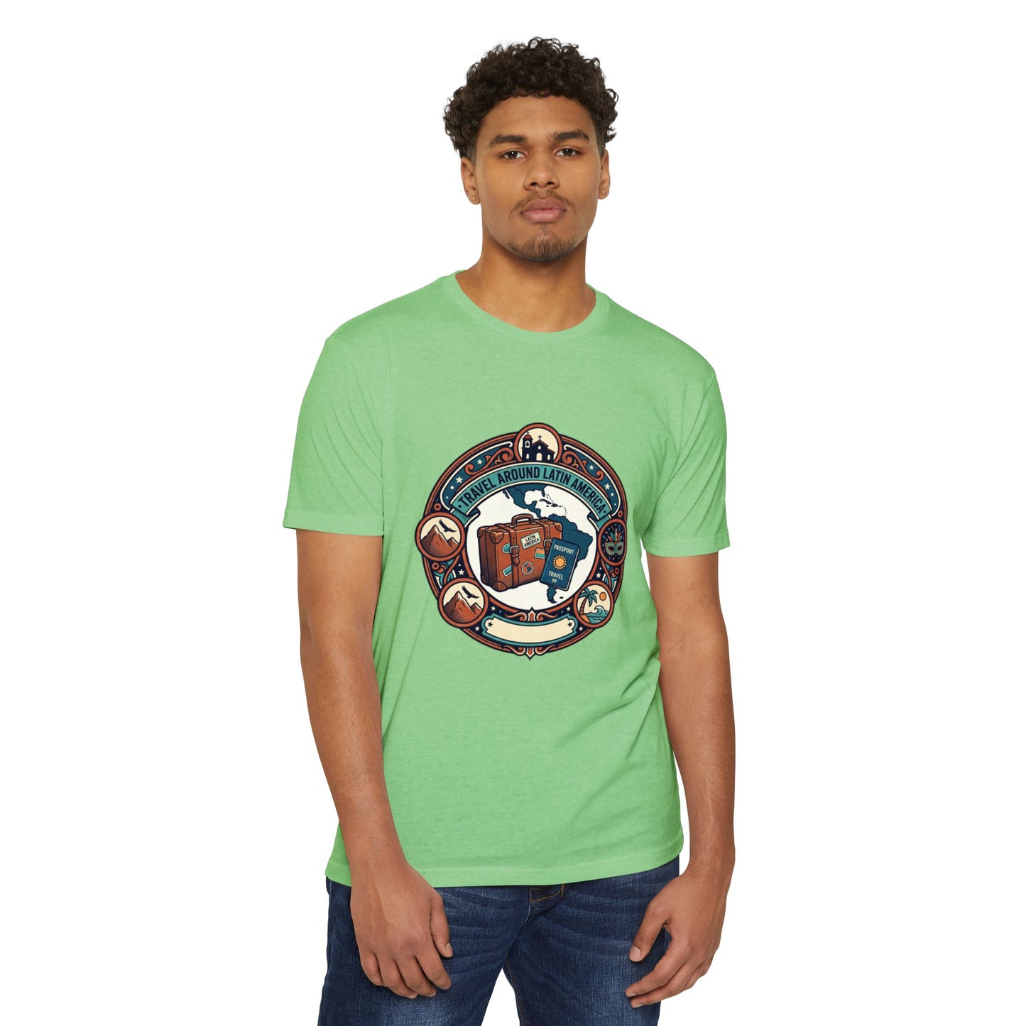Travel Around Latin America T-Shirt — Vintage Suitcase & Adventure Badge