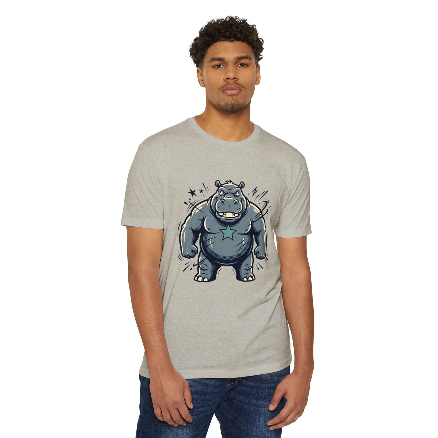Camiseta Gráfica Hipopótamo Poderoso — Camiseta com Ilustração Fofa de Hipopótamo Forte