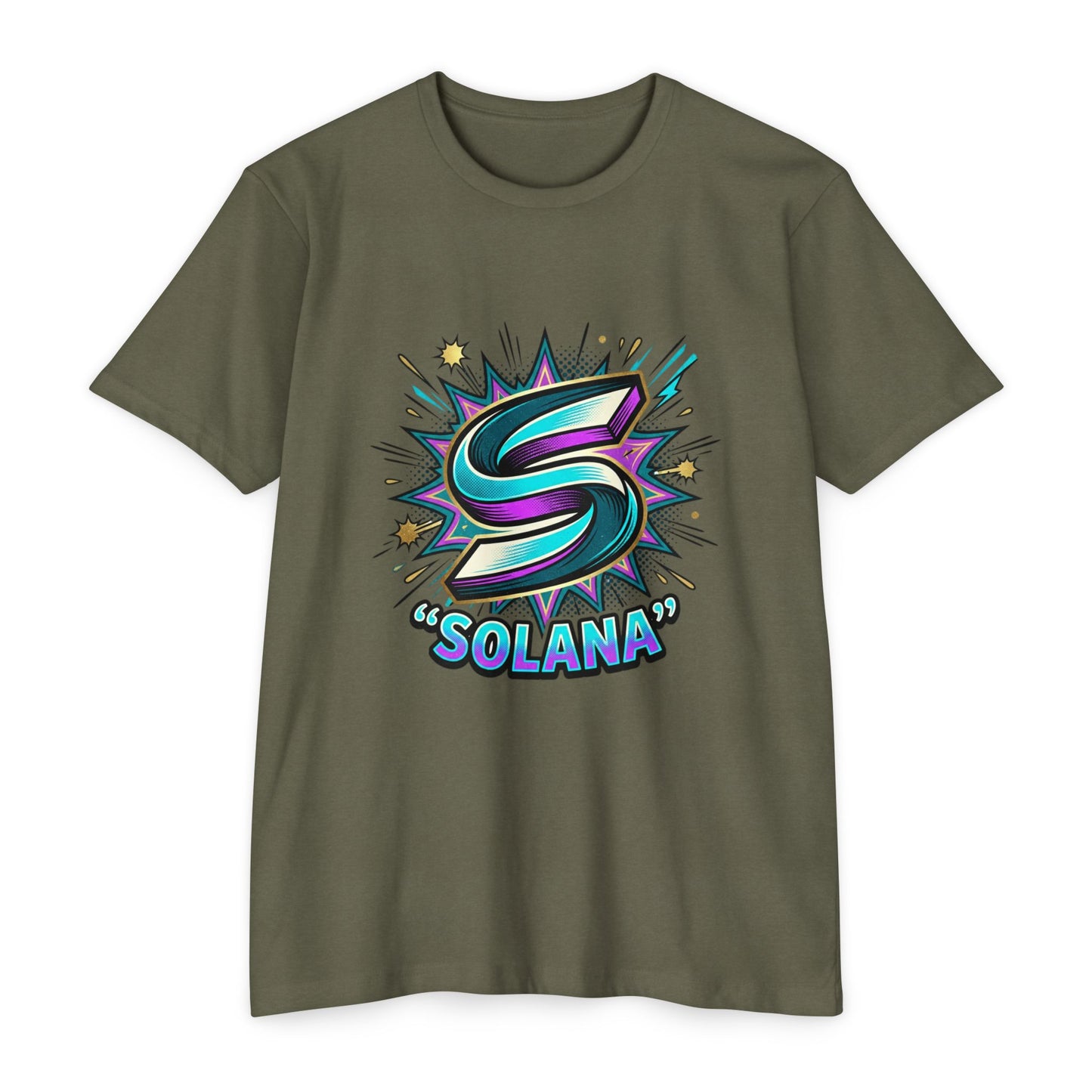 Camiseta com o logotipo Solana Comic — Camiseta Cripto Retrô Gamer