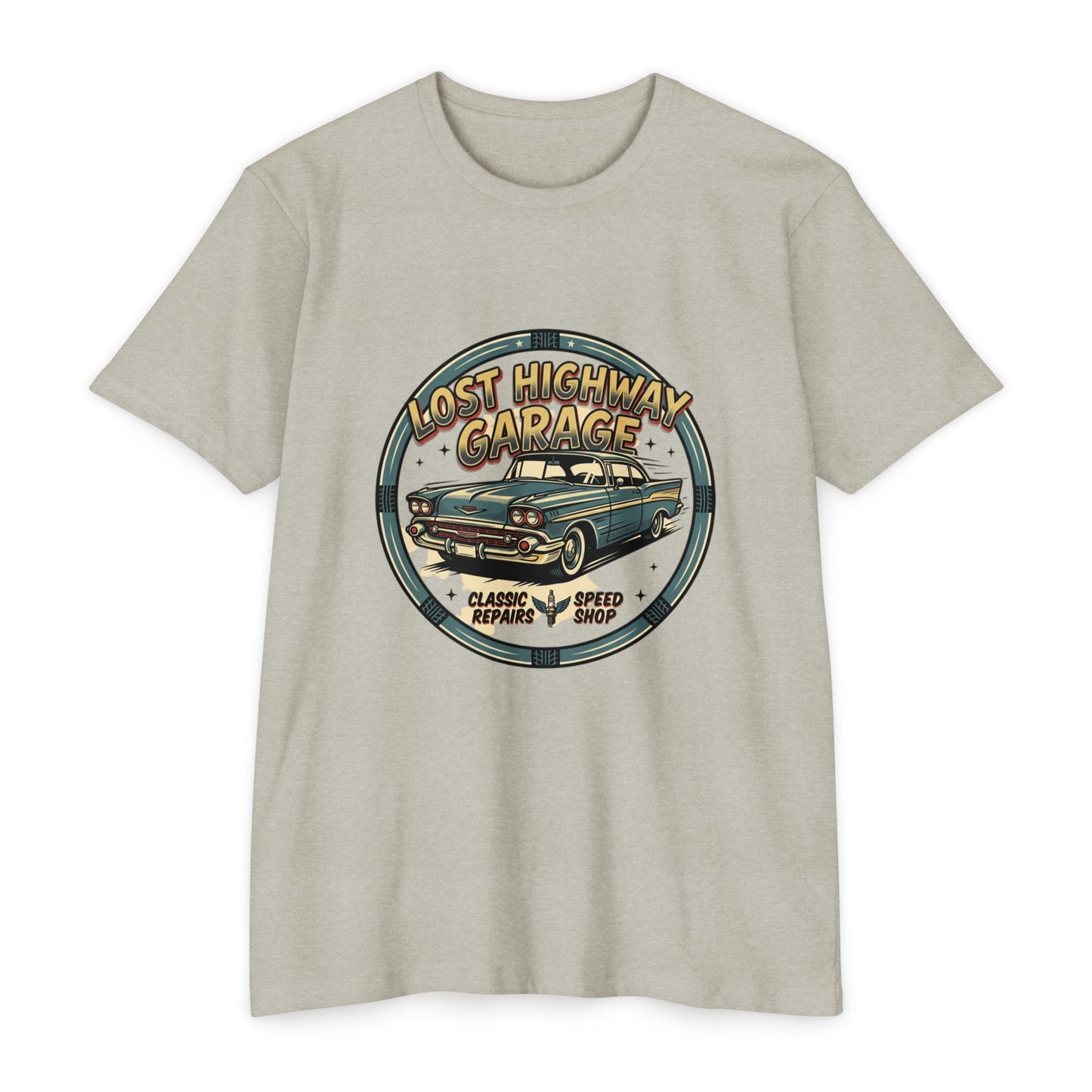 Lost Highway Garage Vintage Car T-Shirt — Classic Auto Emblem Tee