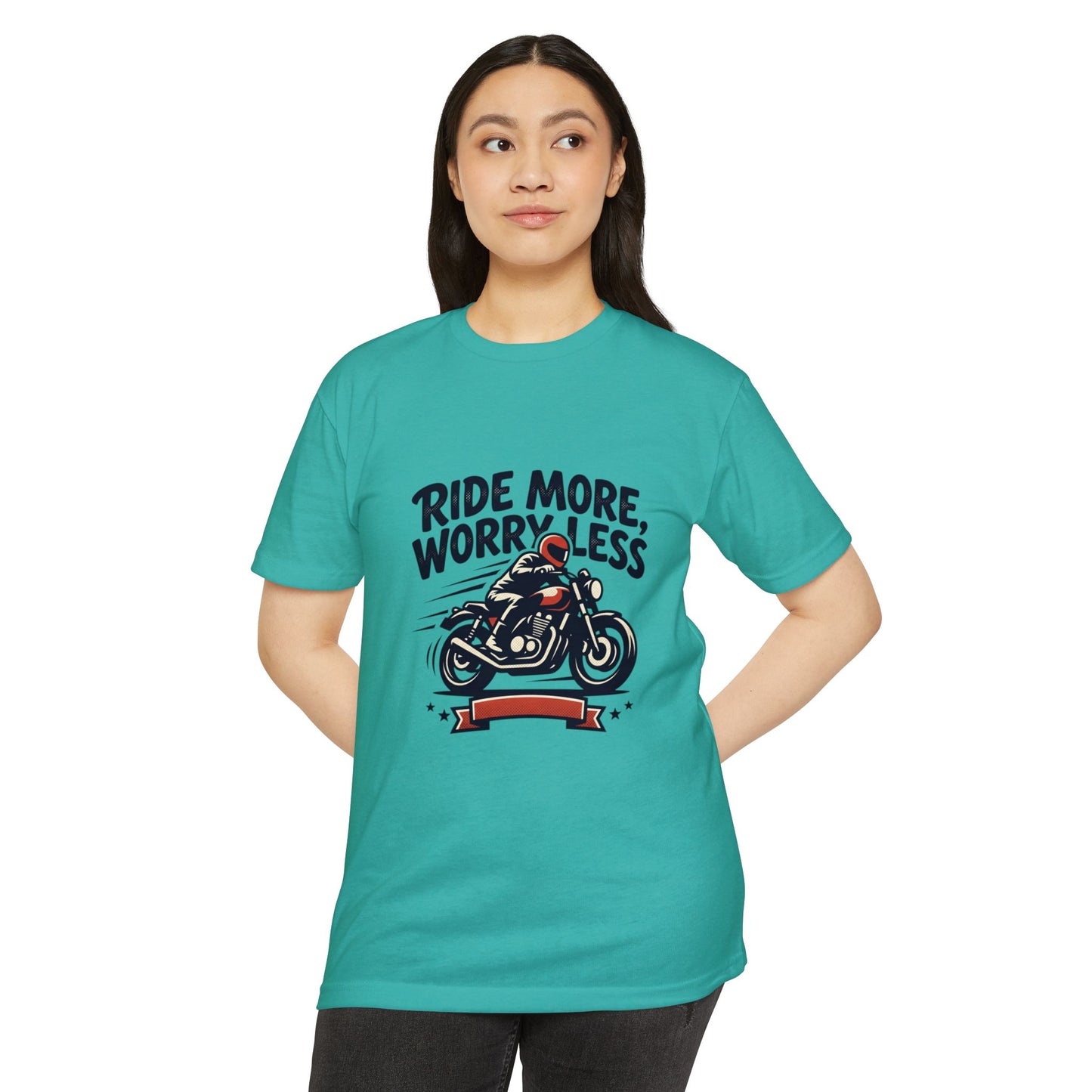 Ride More Worry Less Motorcycle T-Shirt — Biker Tee for Riders & Enthusiasts