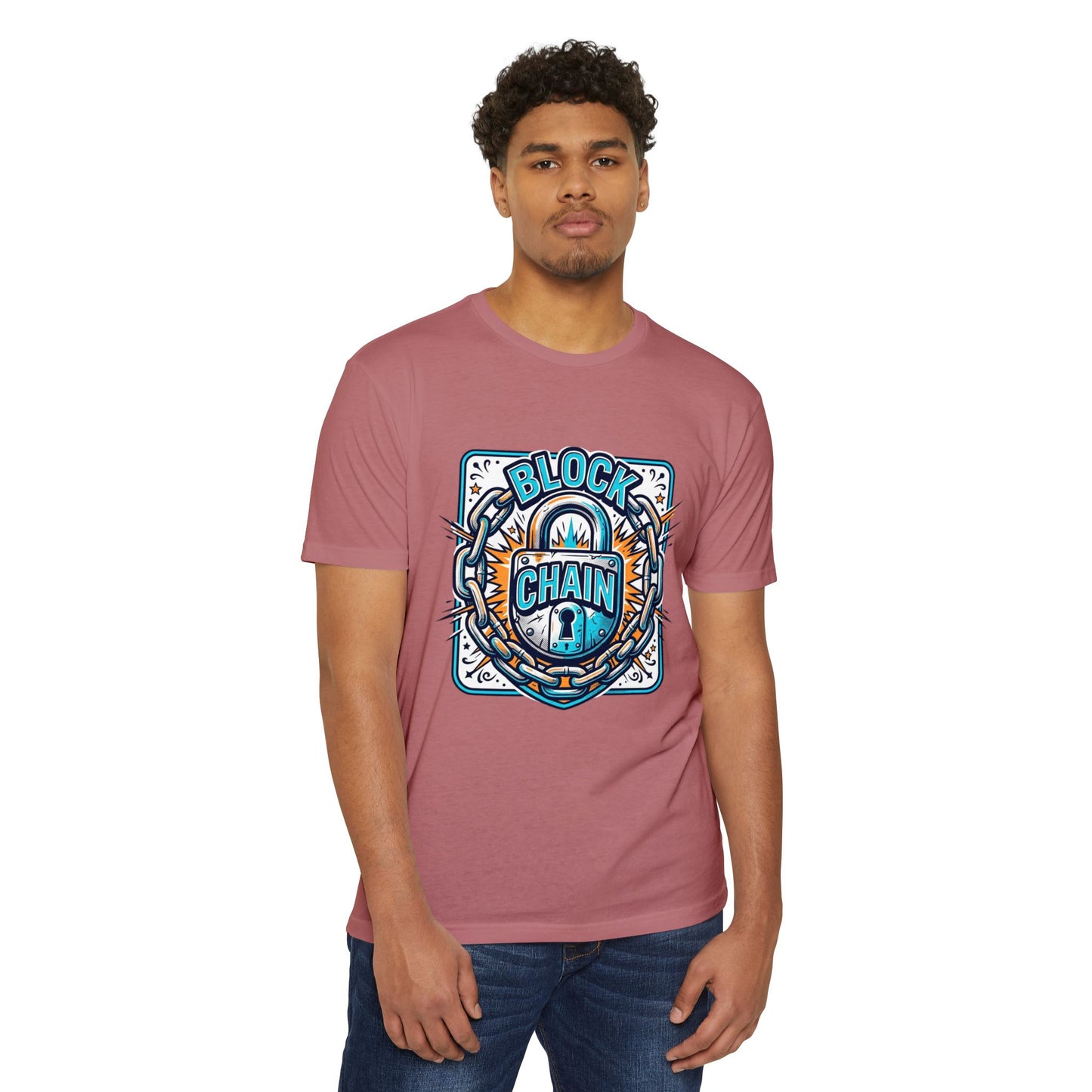Camiseta Blockchain Shield — Camiseta retro con gráfico de candado y cadena de criptomonedas