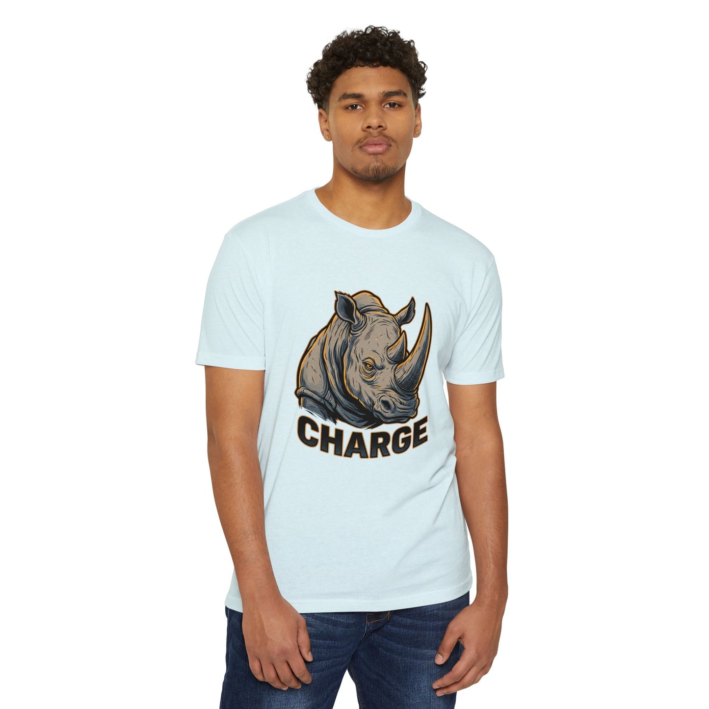 Rhino Charge Graphic T-Shirt — Bold Wildlife Tee with “CHARGE” Design