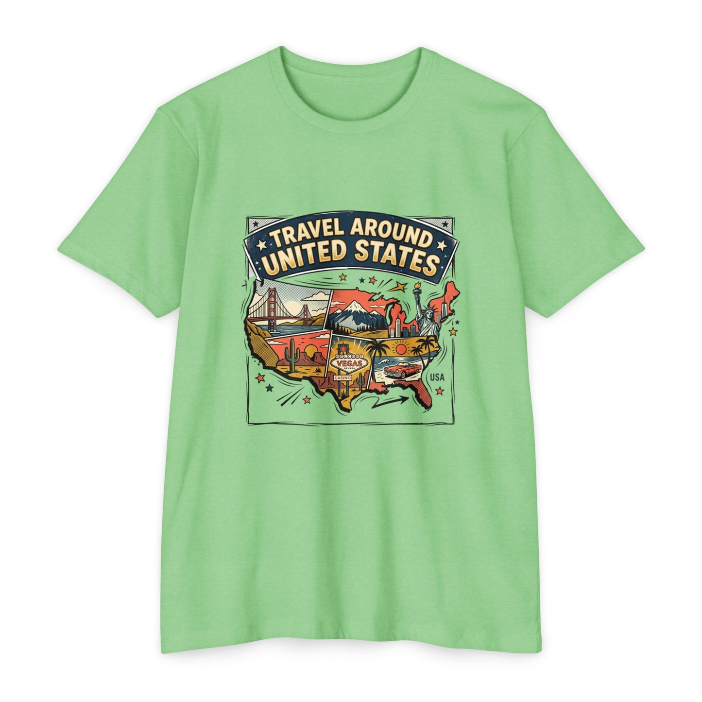 Vintage USA Road Trip Map T-Shirt — Travel Around United States Tee