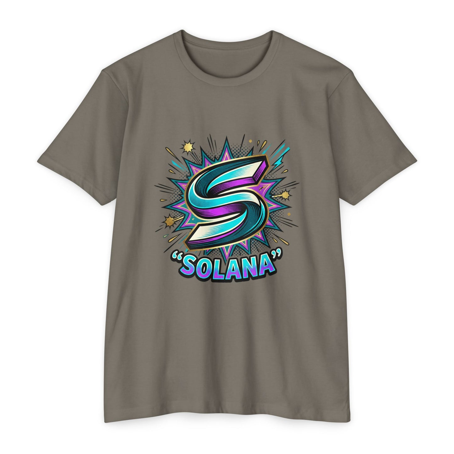 Camiseta com o logotipo Solana Comic — Camiseta Cripto Retrô Gamer