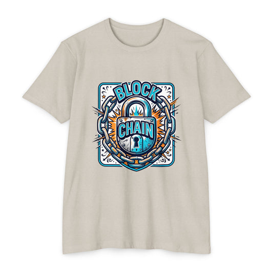 Blockchain Shield T-Shirt — Retro Crypto Lock & Chain Graphic Tee