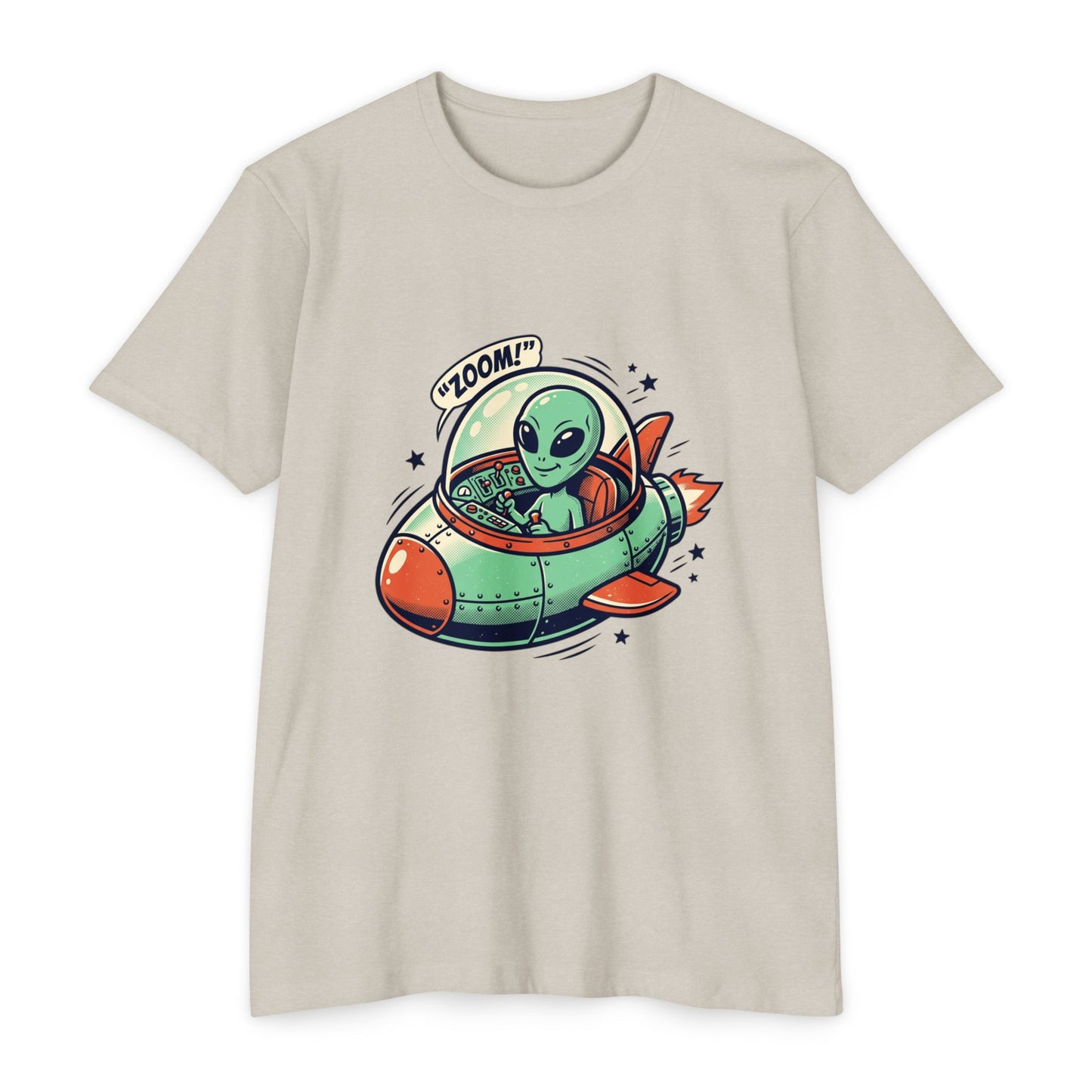 Alien Spaceship T-Shirt — Cute Green Alien Rocket 'Zoom!' Tee
