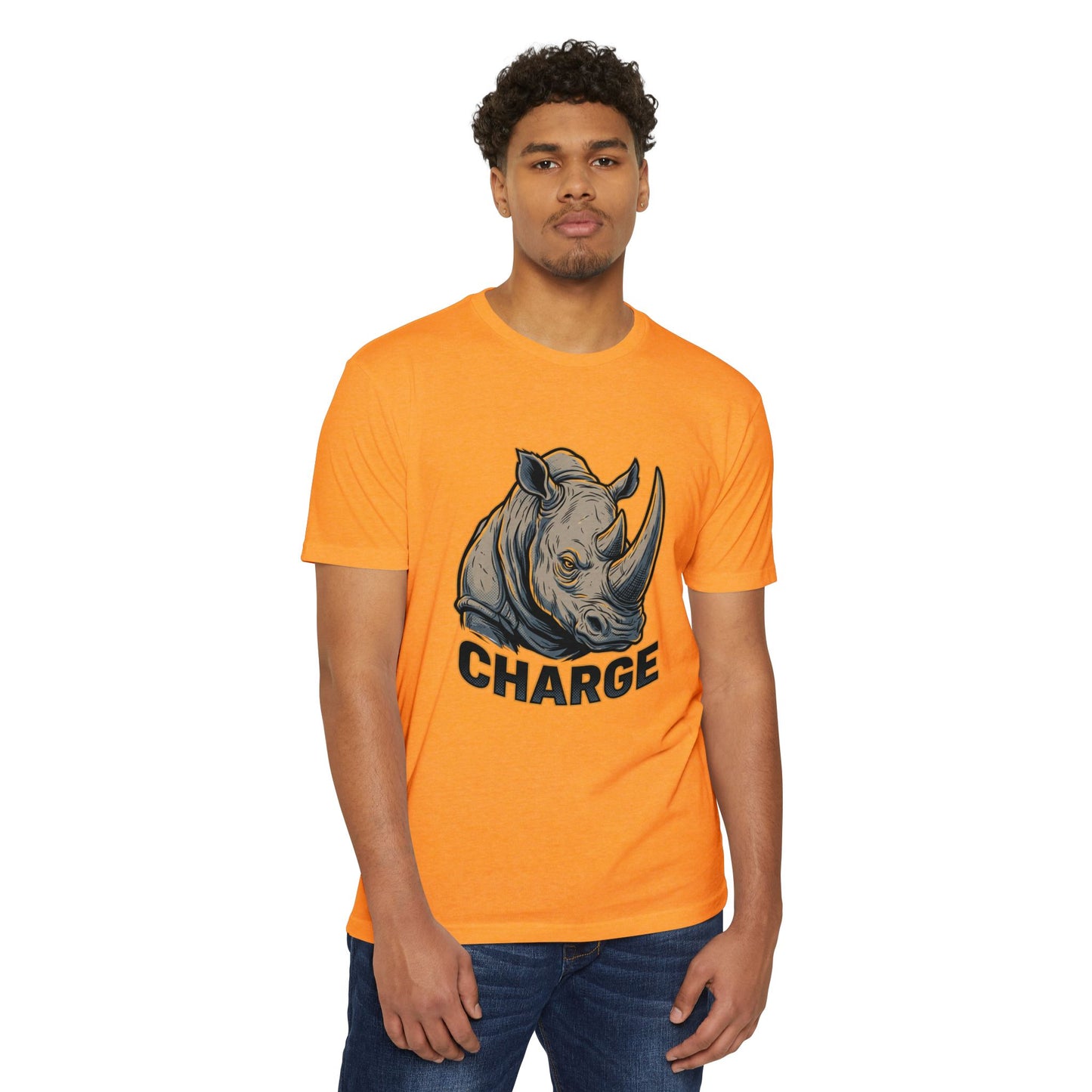 Rhino Charge Graphic T-Shirt — Bold Wildlife Tee with “CHARGE” Design