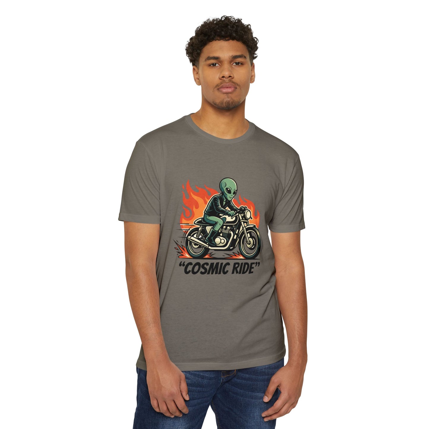 Cosmic Ride Alien Motorcycle T‑Shirt — Retro Biker Tee
