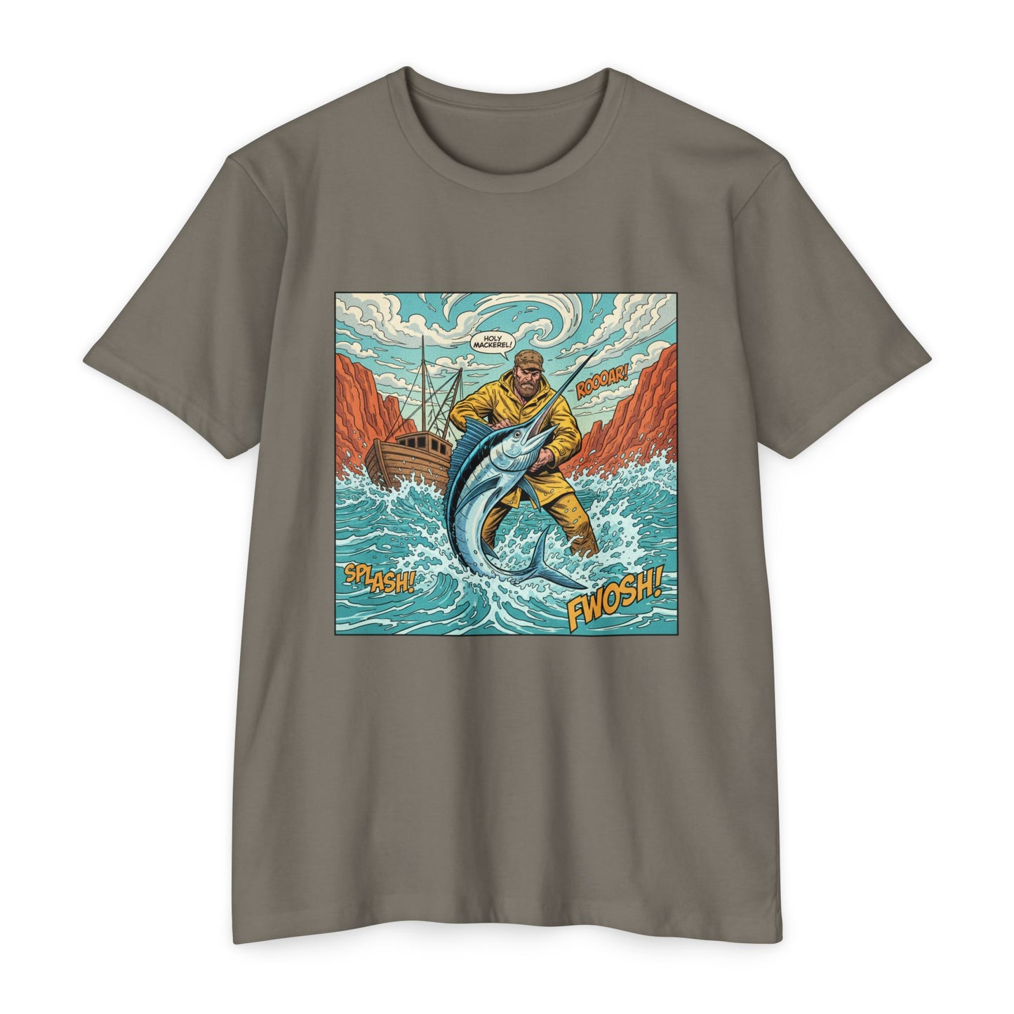 Retro Fisherman 'FWOSH' Fishing Graphic T-Shirt