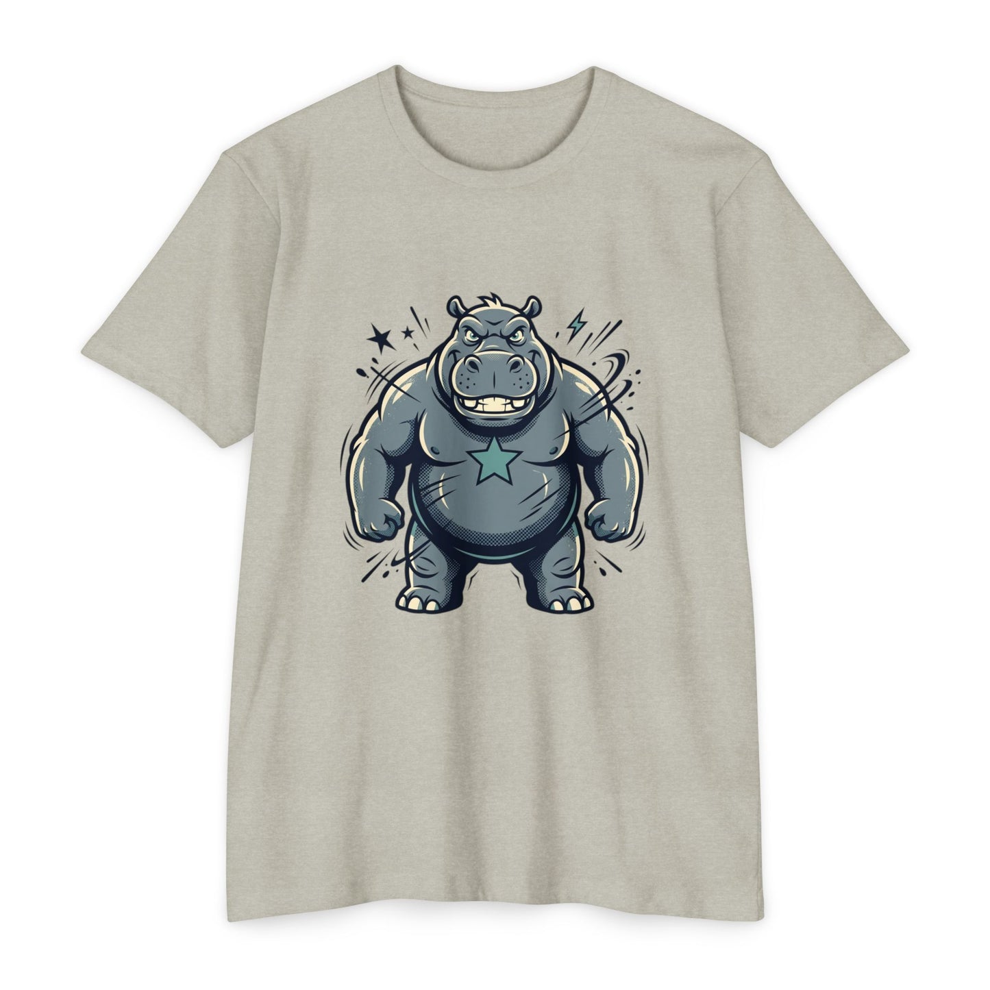 Camiseta Gráfica Hipopótamo Poderoso — Camiseta com Ilustração Fofa de Hipopótamo Forte