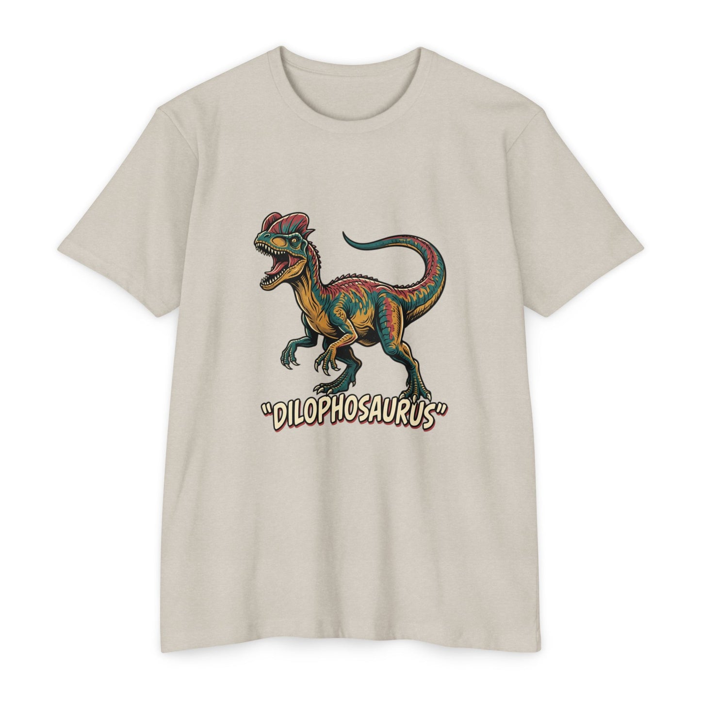 Dilophosaurus Dino T-Shirt — Retro Colorful Dinosaur Graphic Tee