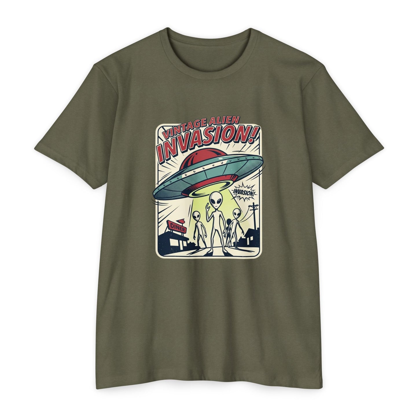 Alien Invasion Vintage UFO Sci‑Fi T-Shirt