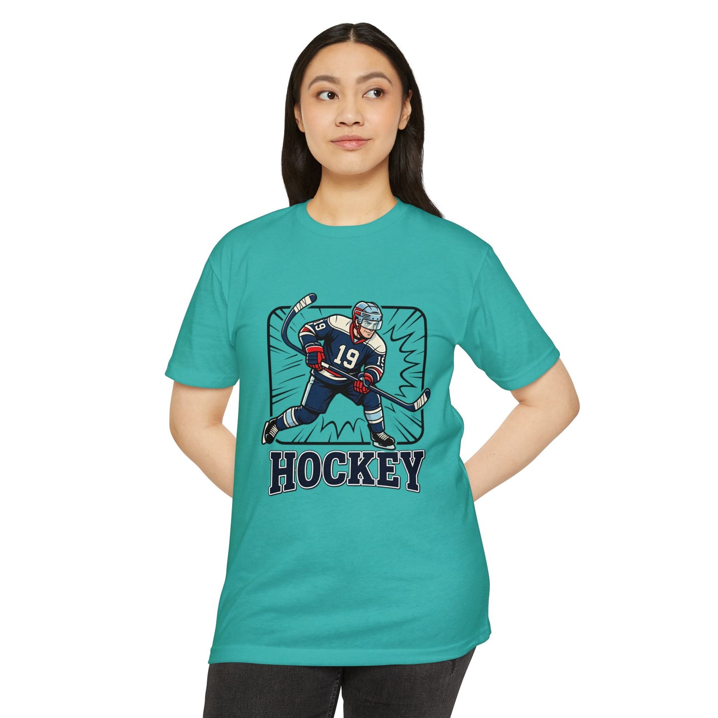 Hockey Player Graphic T-Shirt — Vintage Ice Hockey Jersey Tee
