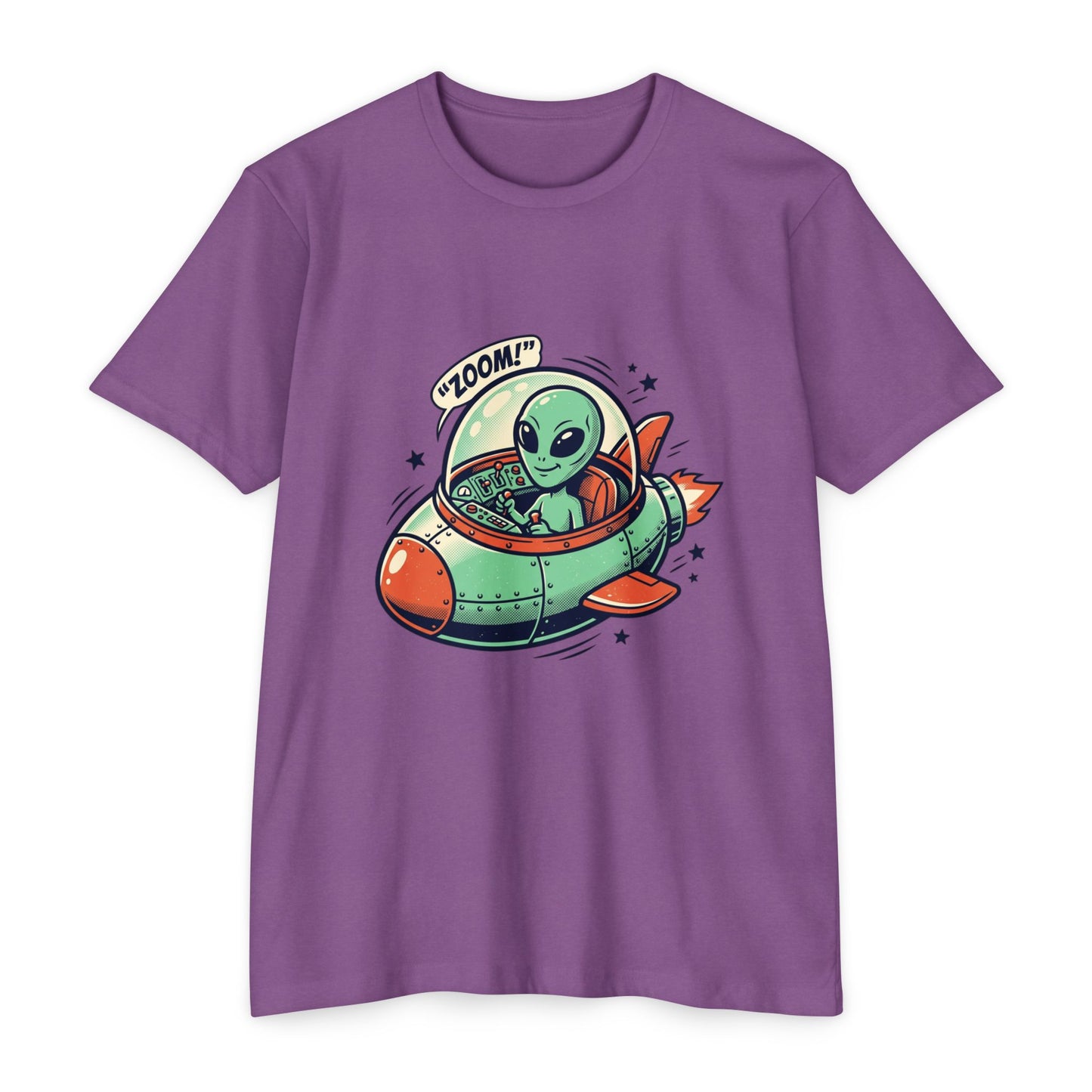 Alien Spaceship T-Shirt — Cute Green Alien Rocket 'Zoom!' Tee