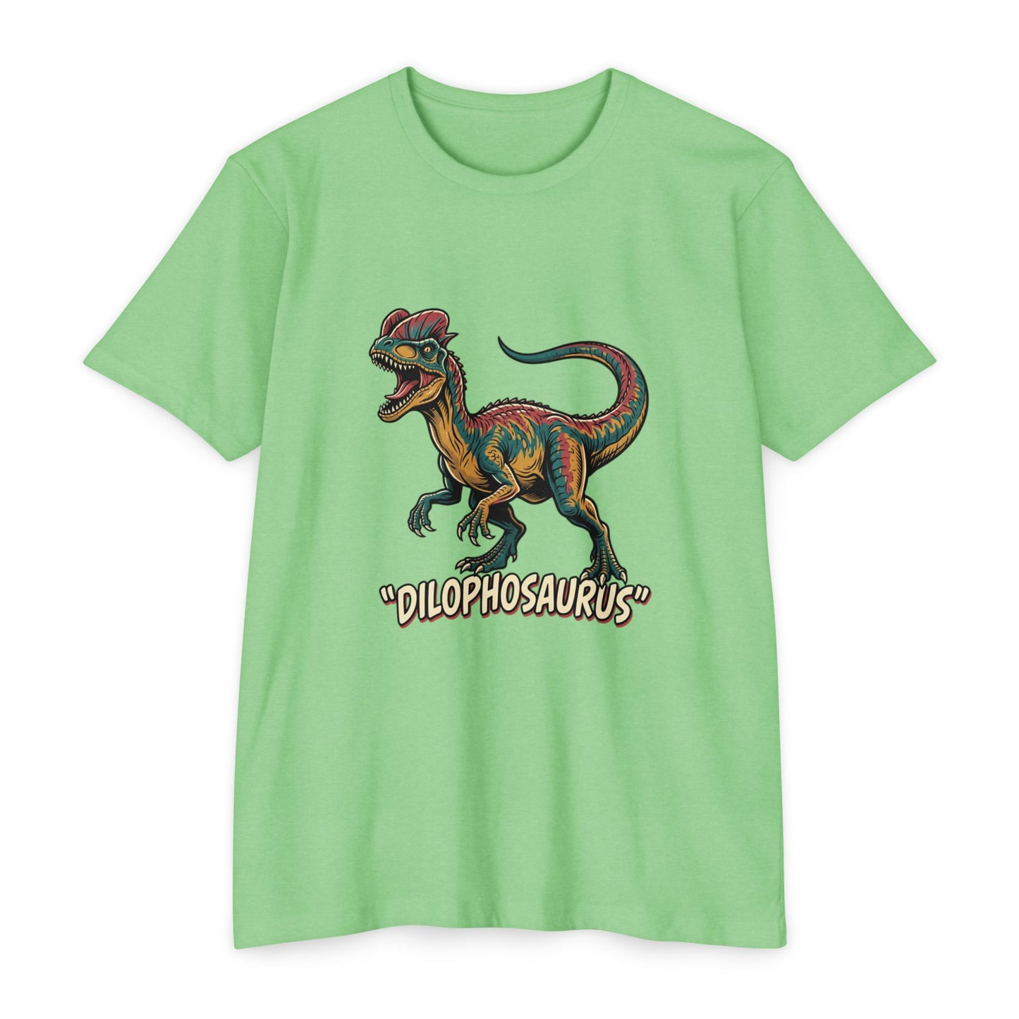 Dilophosaurus Dino T-Shirt — Retro Colorful Dinosaur Graphic Tee