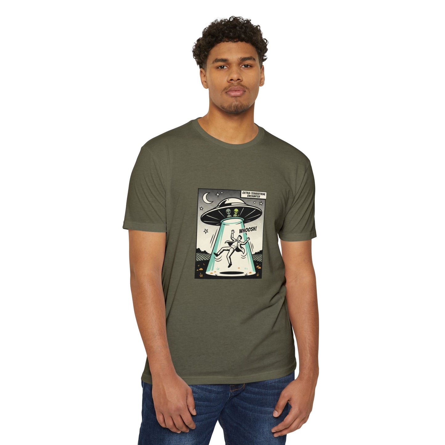Alien Abduction Graphic Tee — Retro UFO Comic Design