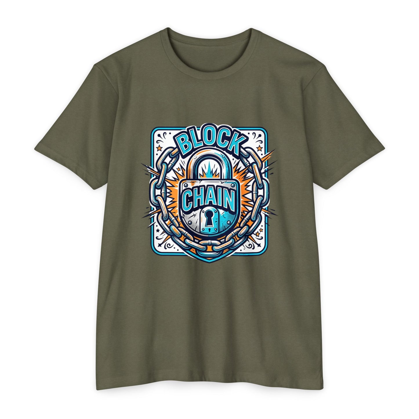 Camiseta Blockchain Shield — Camiseta retro con gráfico de candado y cadena de criptomonedas