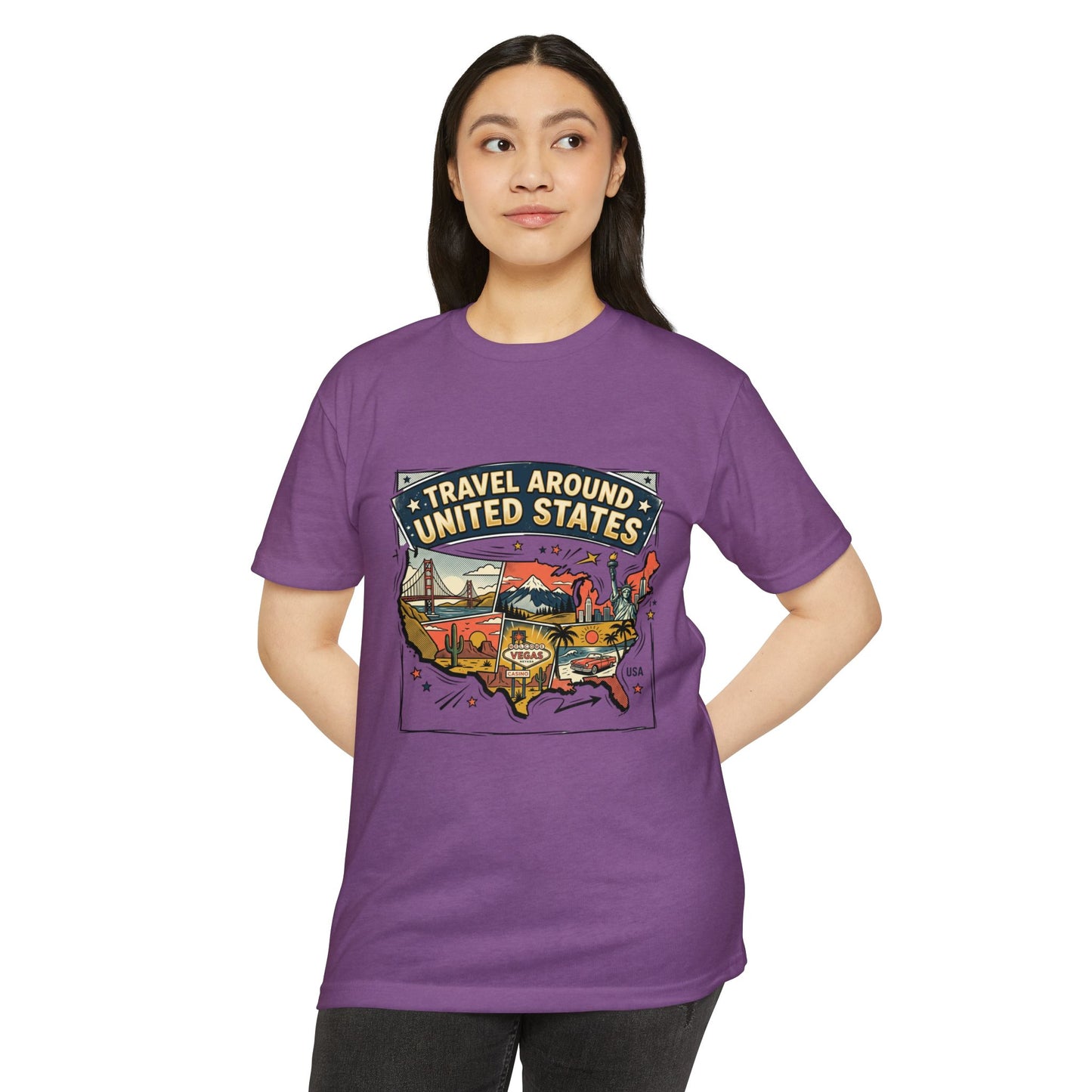 Vintage USA Road Trip Map T-Shirt — Travel Around United States Tee