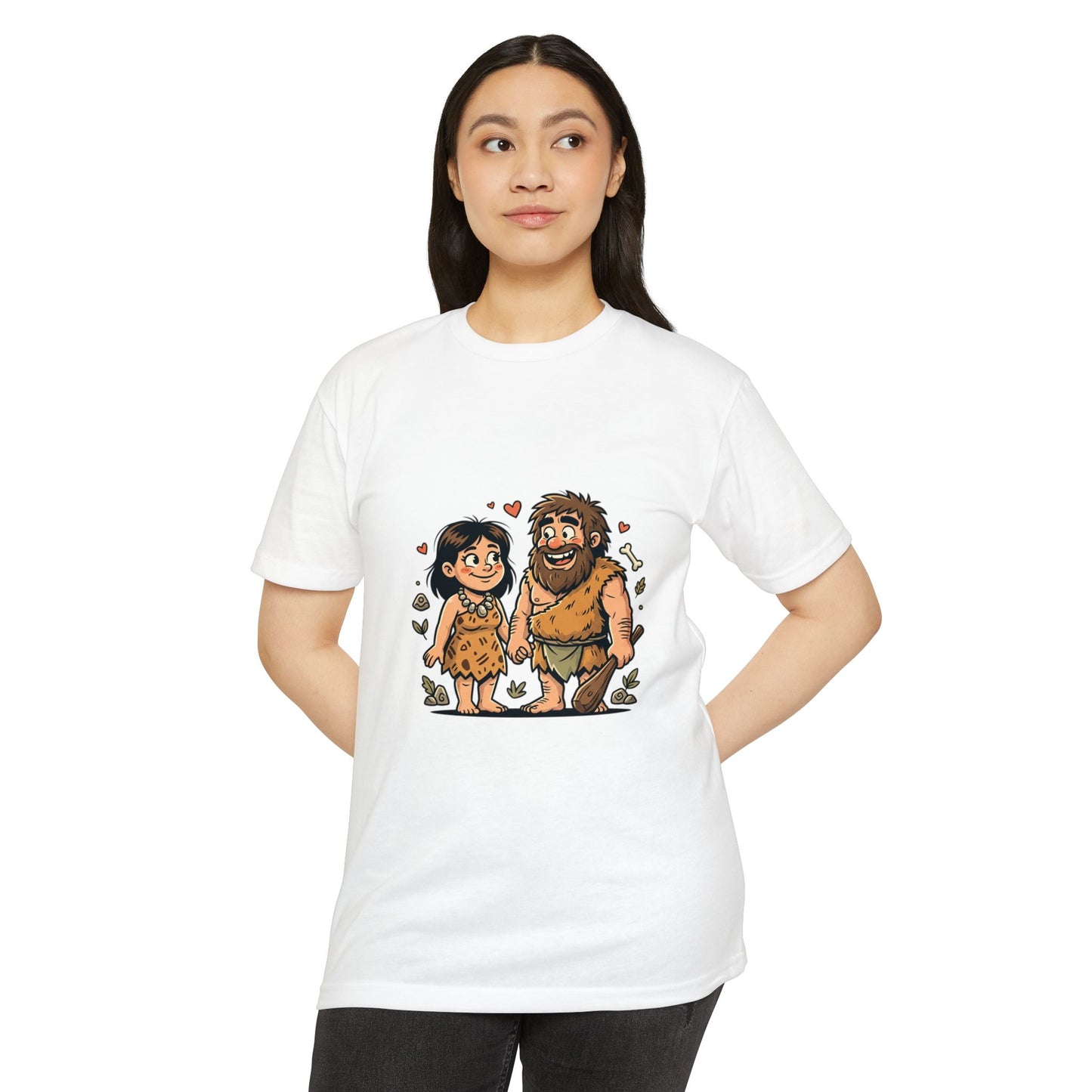 Caveman Couple Cartoon T-Shirt — Cute Prehistoric Love Graphic Tee